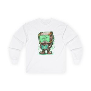 Retro Robot Long Sleeve Long Sleeve Tee — Cute Green Vintage Console Graphic