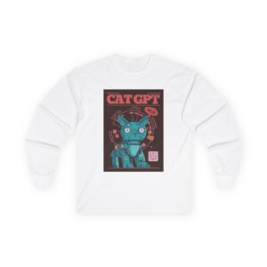 Robot Cat AI Long Sleeve Tee | Funny Cyberpunk Cat Shirt for Tech Lovers