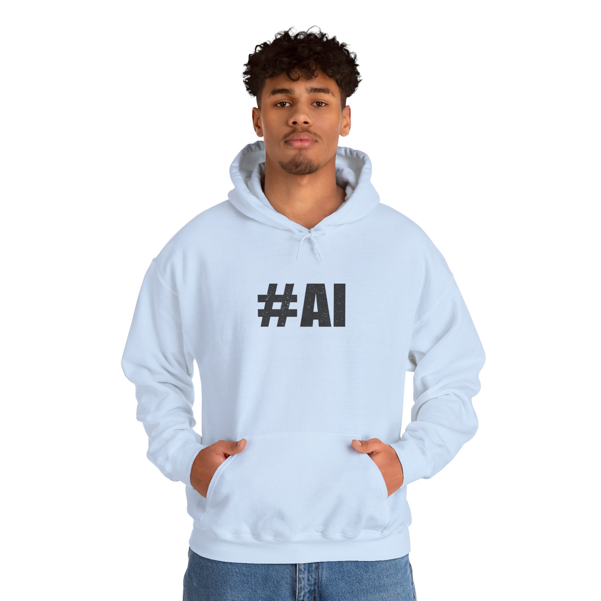 #AI Distressed Dark Minimalist Artificial Intelligence Pullover Hoodie - Image 67