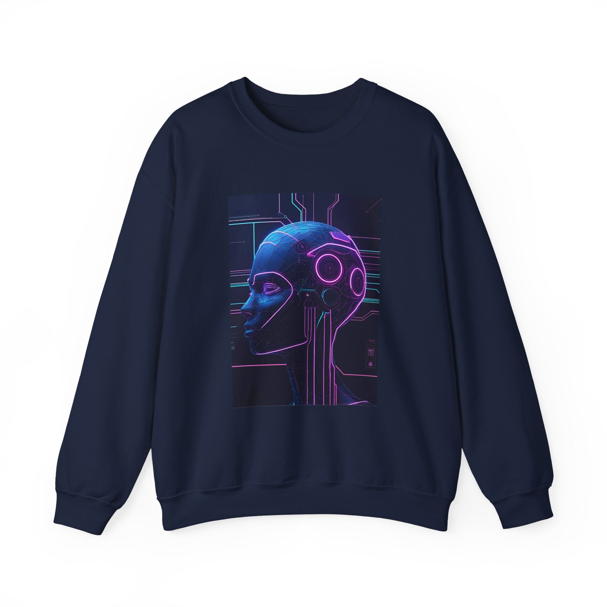 Cyberpunk AI Wireframe Neon Circuit Dark Sci-Fi Crewneck Sweatshirt - Image 50