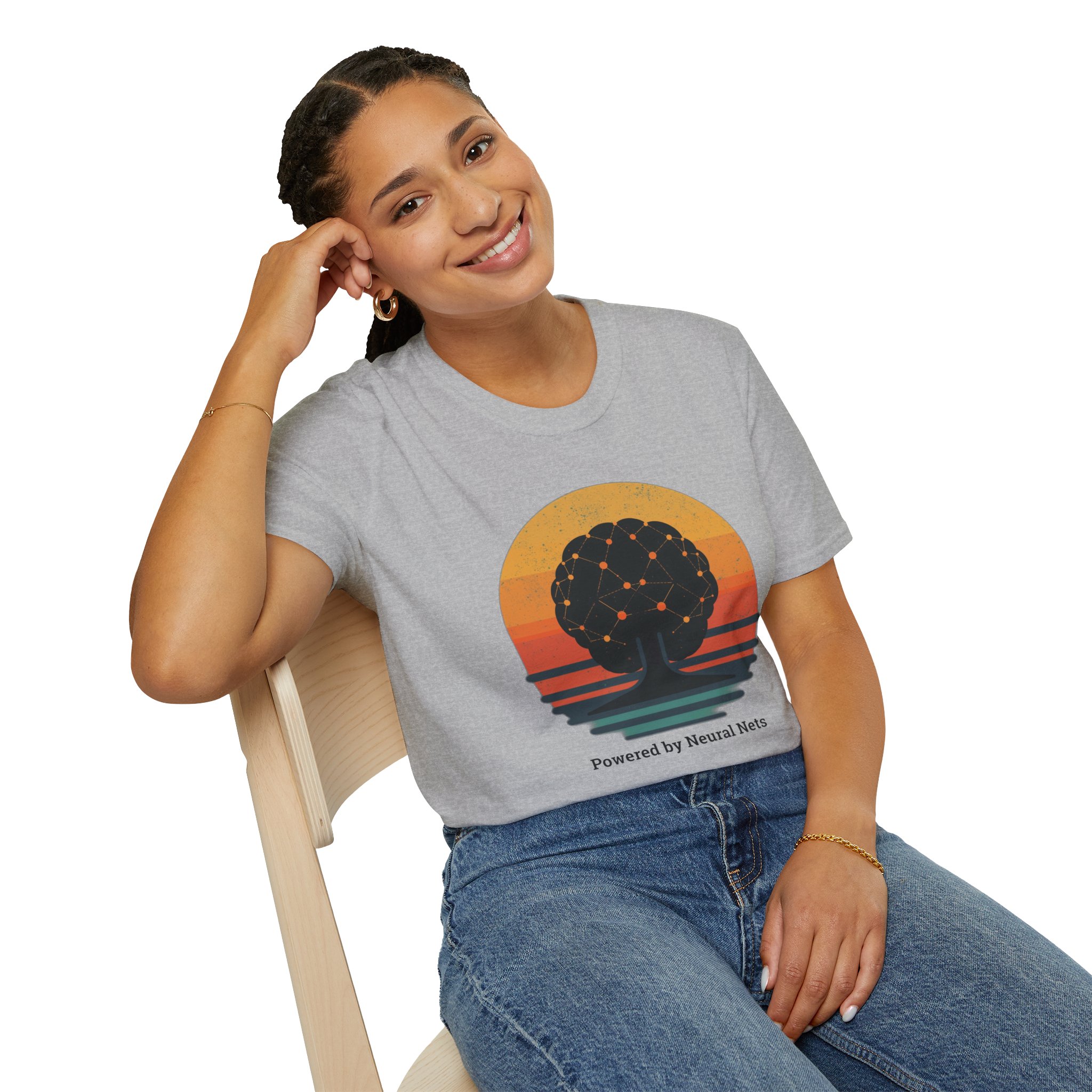 Powered by Neural Nets Retro Sunset Neural Network Tree AI T-Shirt - Image 42