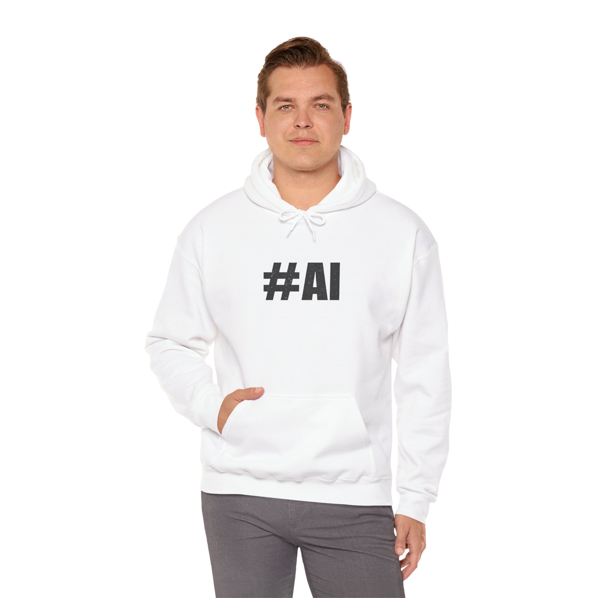 #AI Distressed Dark Minimalist Artificial Intelligence Pullover Hoodie - Image 5