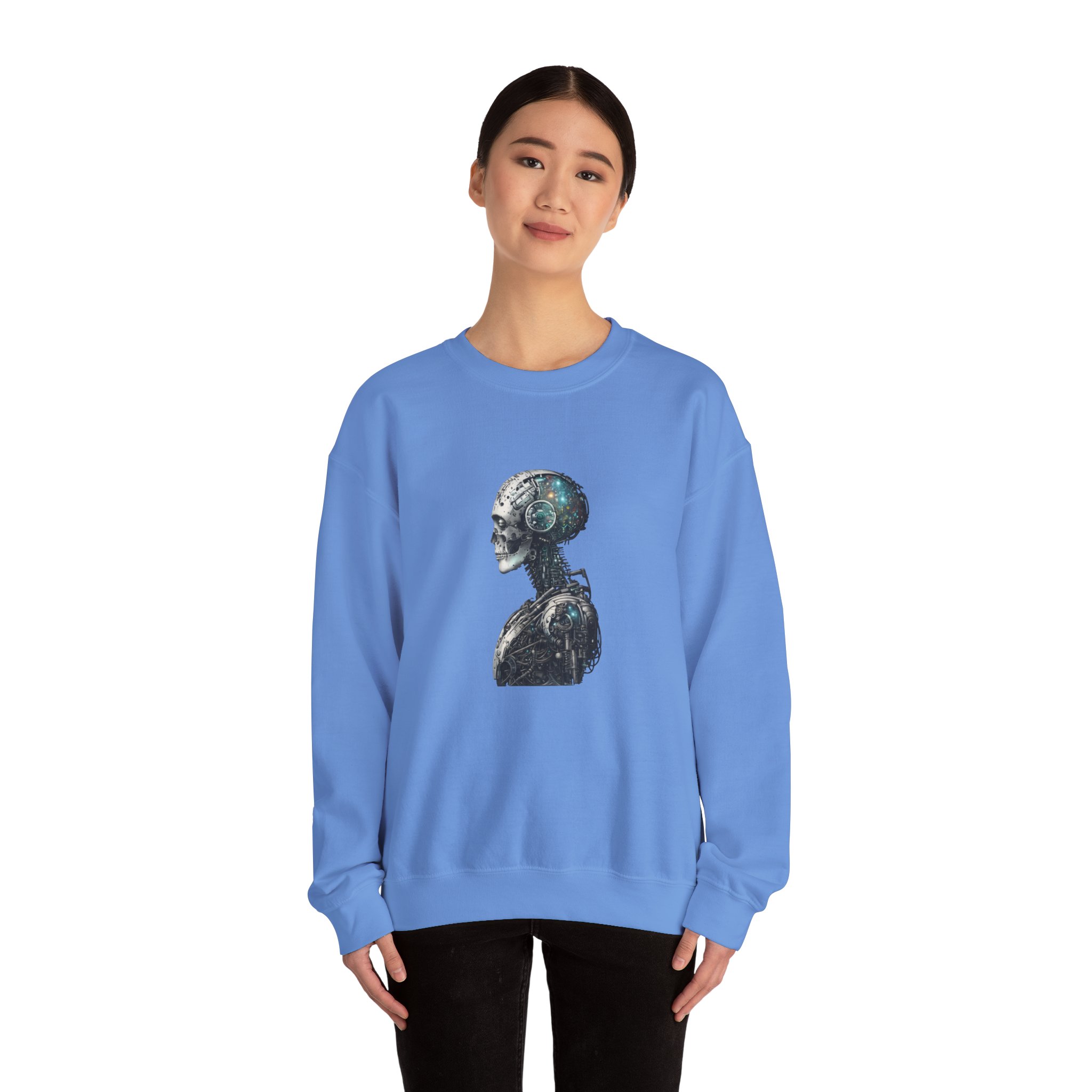 Cosmic Cyber Skull – Dark Cyberpunk Biomechanical Crewneck Sweatshirt - Image 76