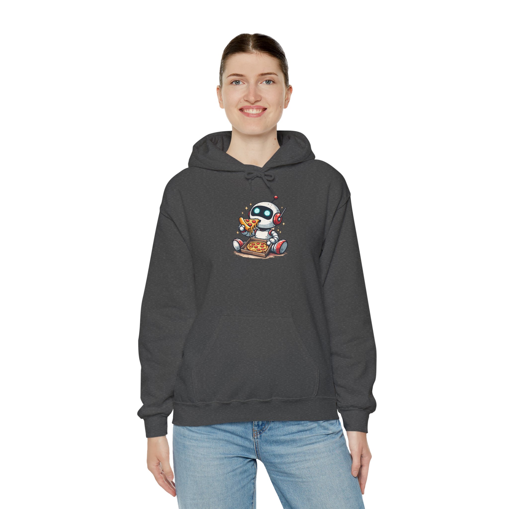 Robot Eating Pizza – Cute AI Tech Humor Graphic Pullover Hoodie - Image 92