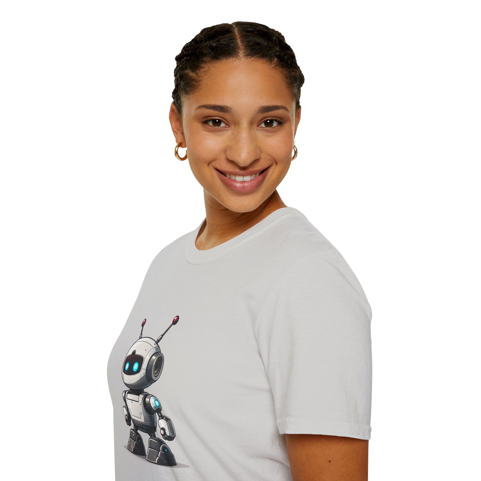 Cute Robot Glowing Eyes – Funny AI Tech Mascot Graphic T-Shirt - Image 40