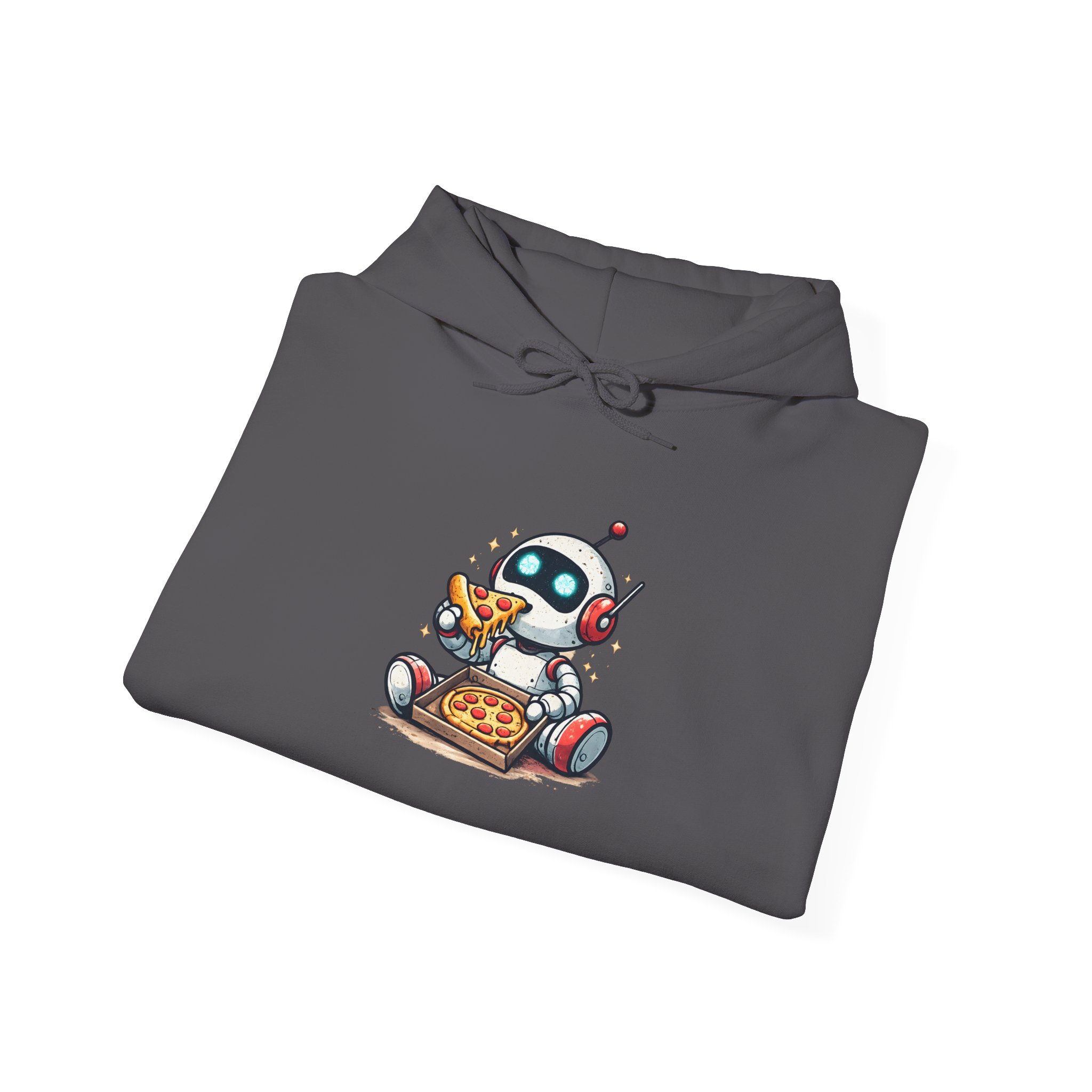 Robot Eating Pizza – Cute AI Tech Humor Graphic Pullover Hoodie - Image 100