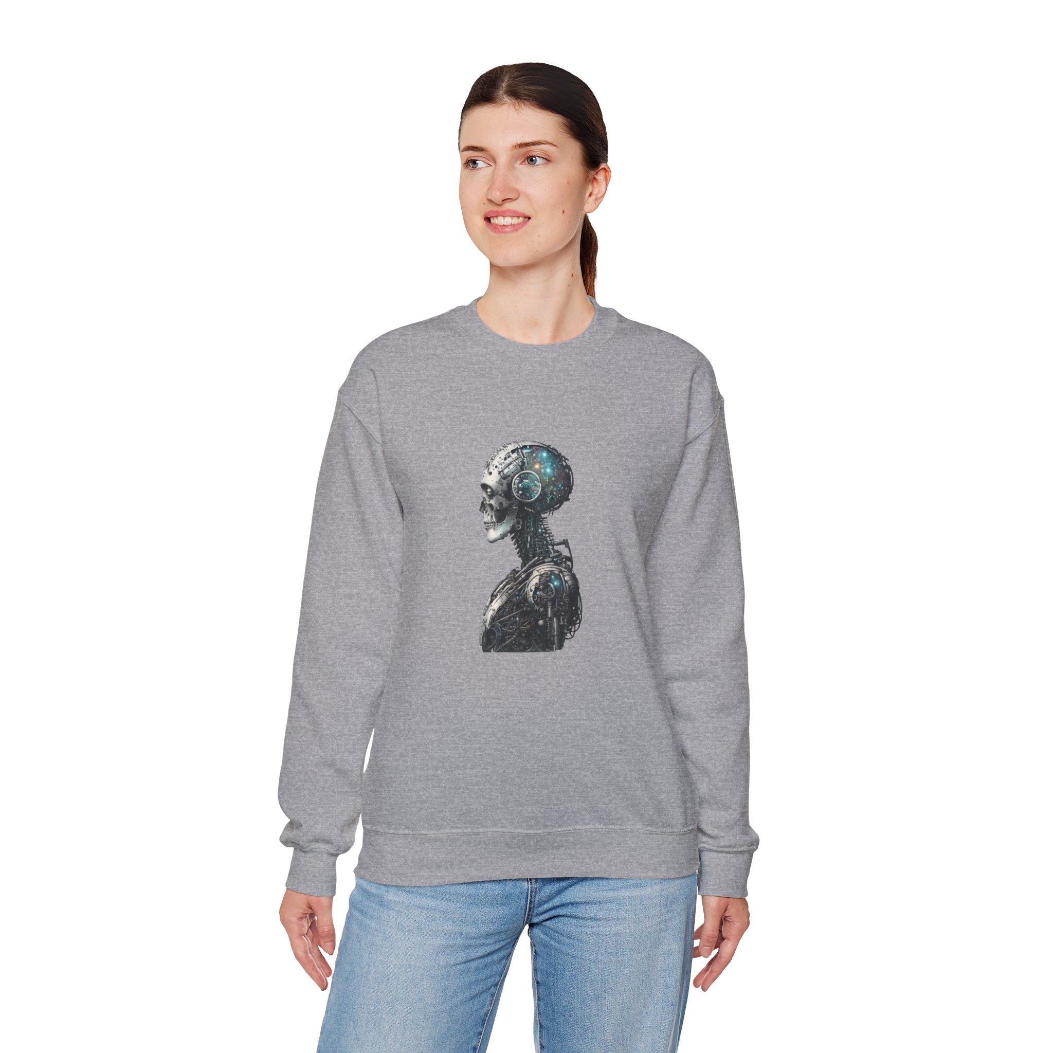 Cosmic Cyber Skull – Dark Cyberpunk Biomechanical Crewneck Sweatshirt - Image 43