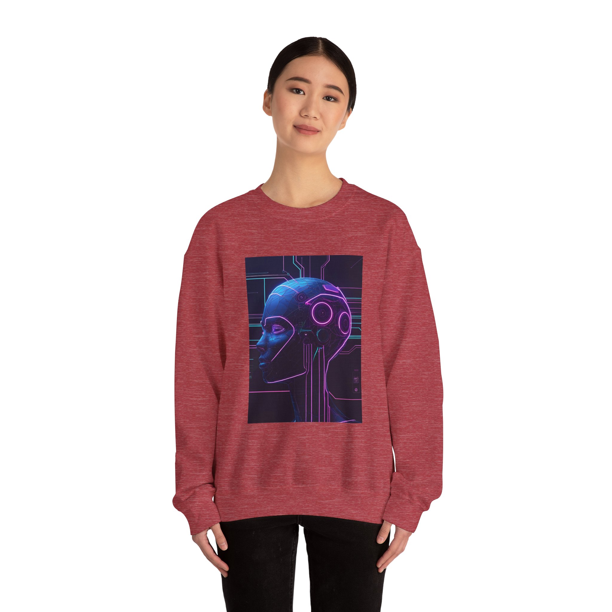 Cyberpunk AI Wireframe Neon Circuit Dark Sci-Fi Crewneck Sweatshirt - Image 74