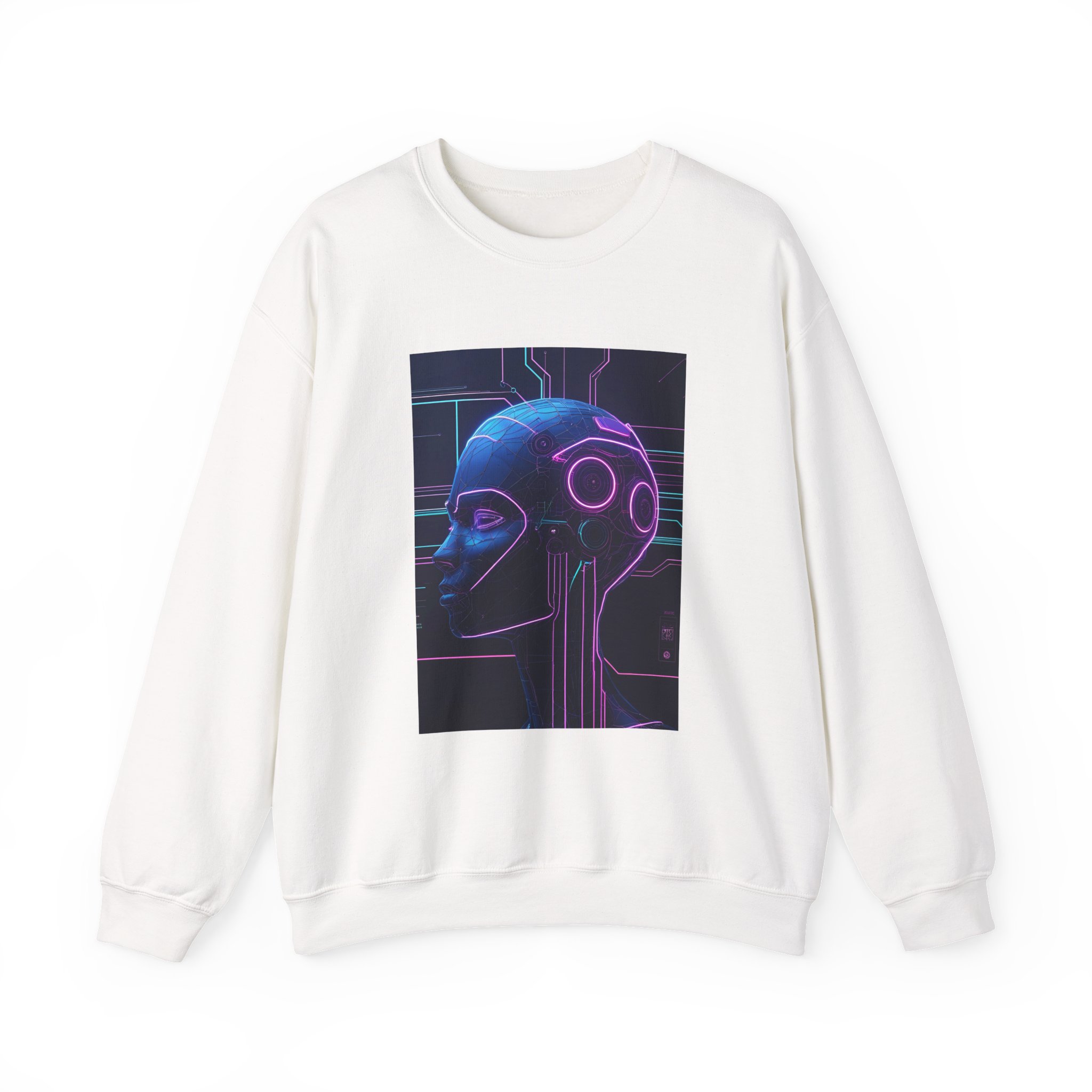 Cyberpunk AI Wireframe Neon Circuit Dark Sci-Fi Crewneck Sweatshirt - Image 8