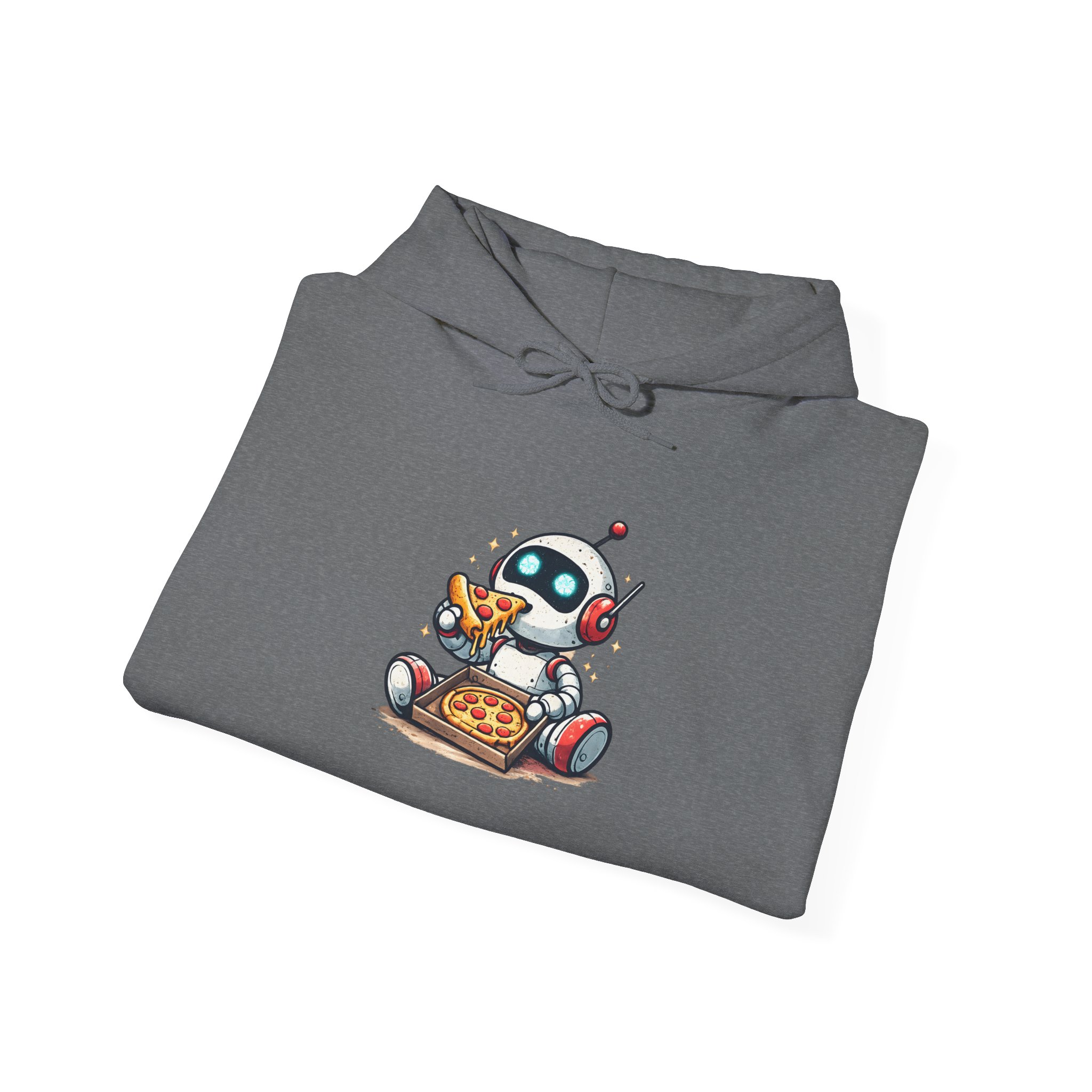 Robot Eating Pizza – Cute AI Tech Humor Graphic Pullover Hoodie - Image 76