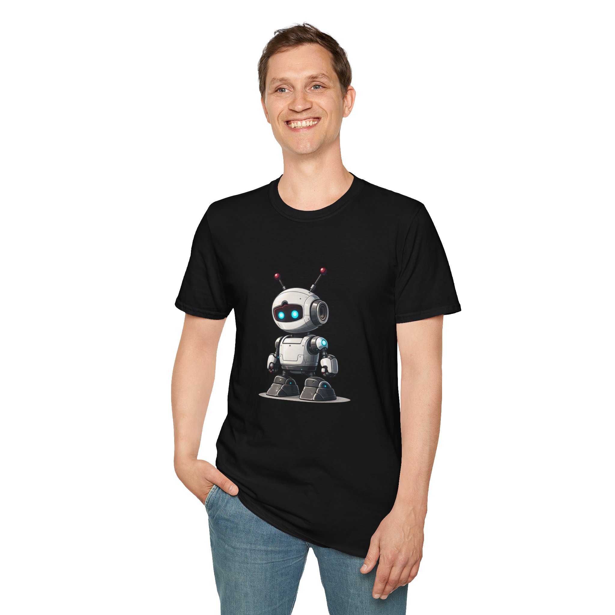 Cute Robot Glowing Eyes – Funny AI Tech Mascot Graphic T-Shirt - Image 28
