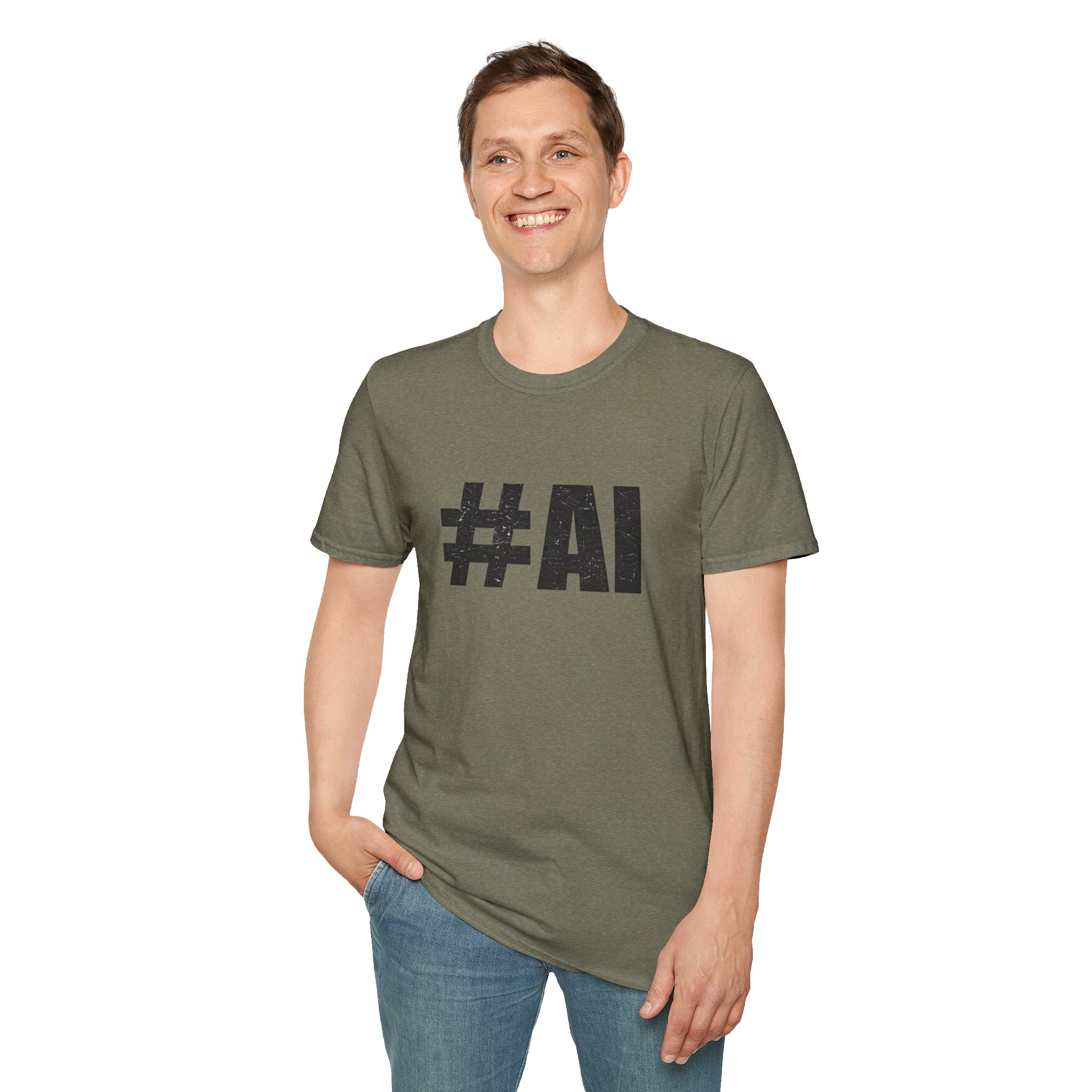 #AI Distressed Dark Minimalist Artificial Intelligence Graphic T-Shirt - Image 61