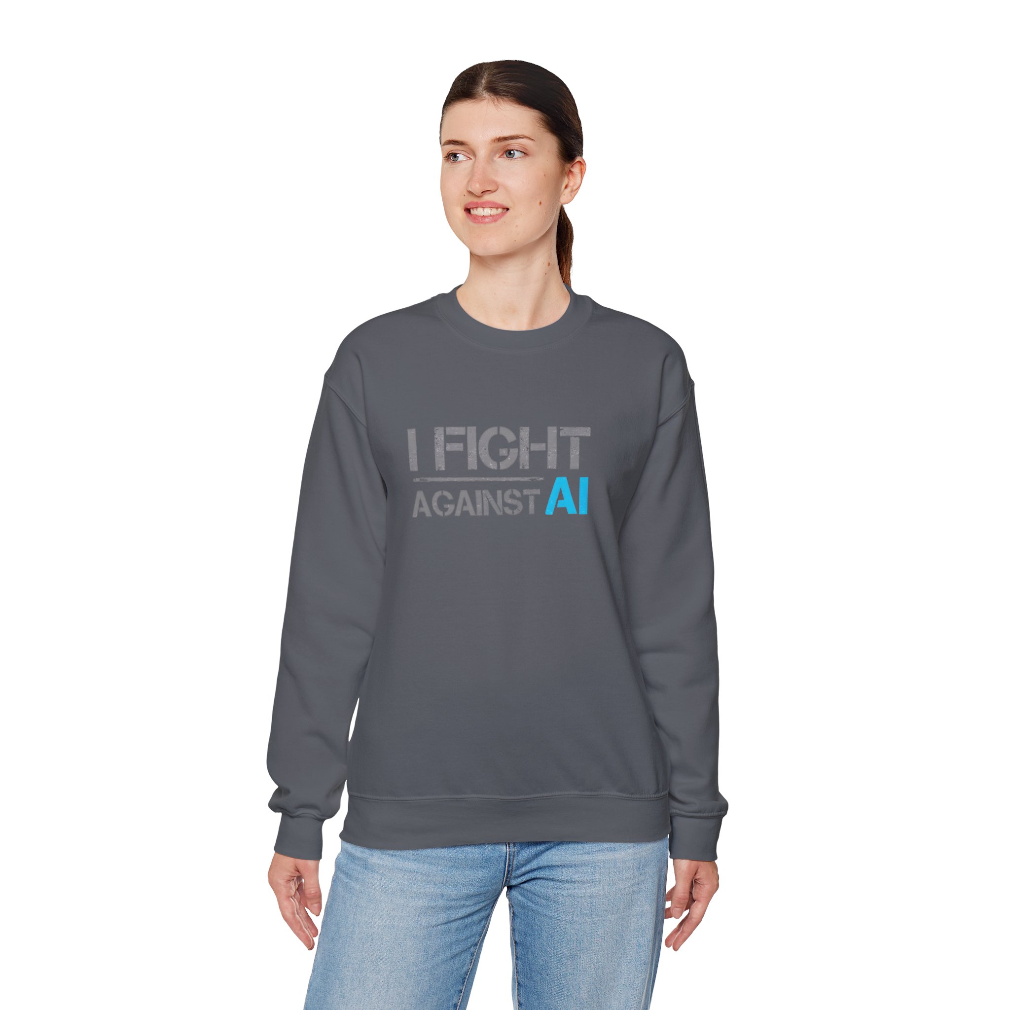 I Fight Against AI – Human Creativity Resistance Crewneck Sweatshirt - Image 61