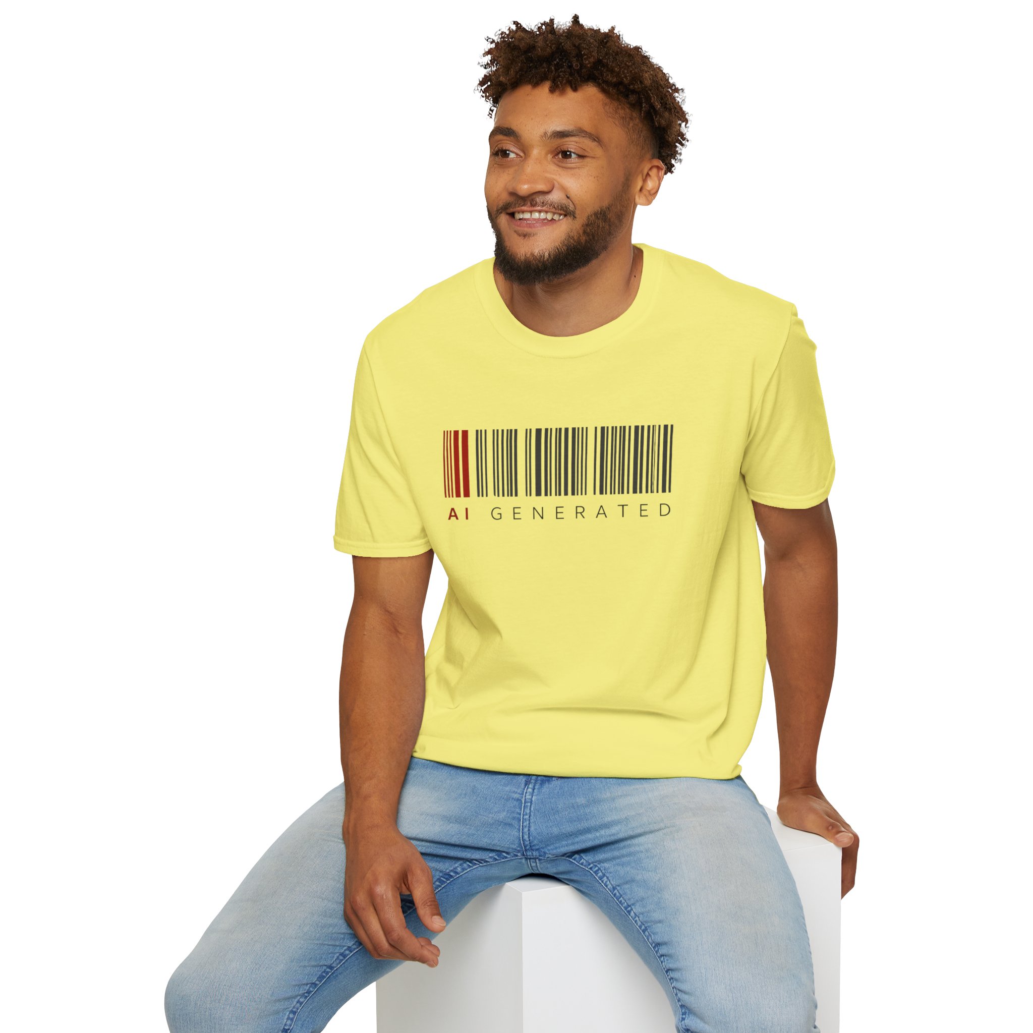 AI Generated Barcode Dark Minimalist Generative Art Graphic T-Shirt - Image 76