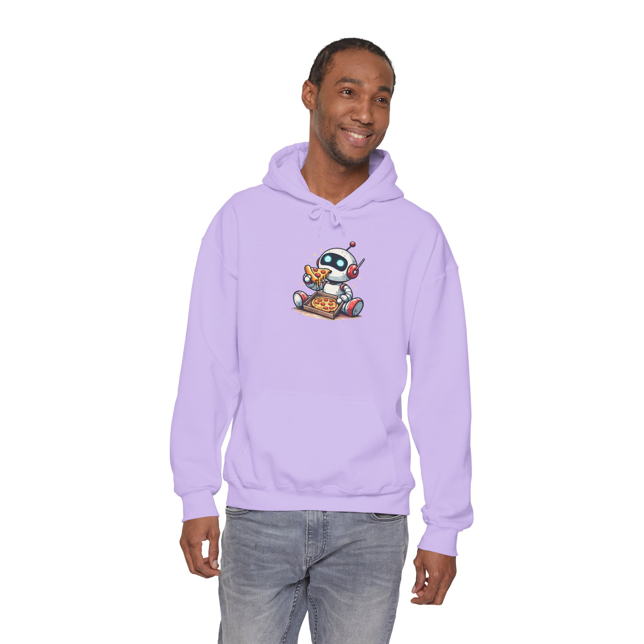Robot Eating Pizza – Cute AI Tech Humor Graphic Pullover Hoodie - Image 142