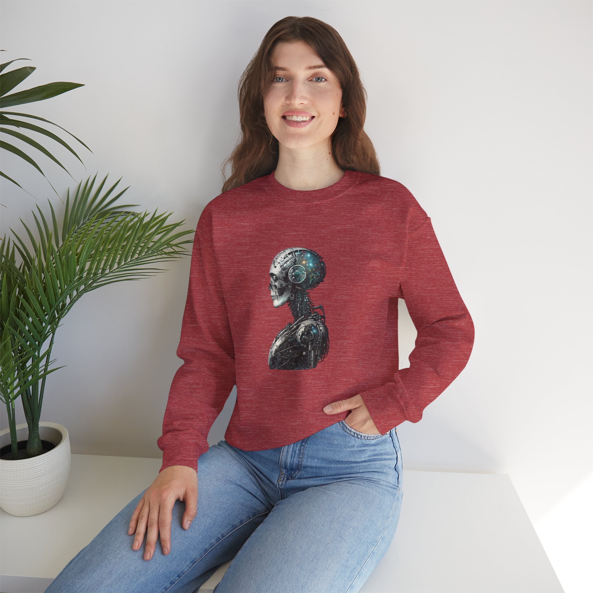Cosmic Cyber Skull – Dark Cyberpunk Biomechanical Crewneck Sweatshirt - Image 134