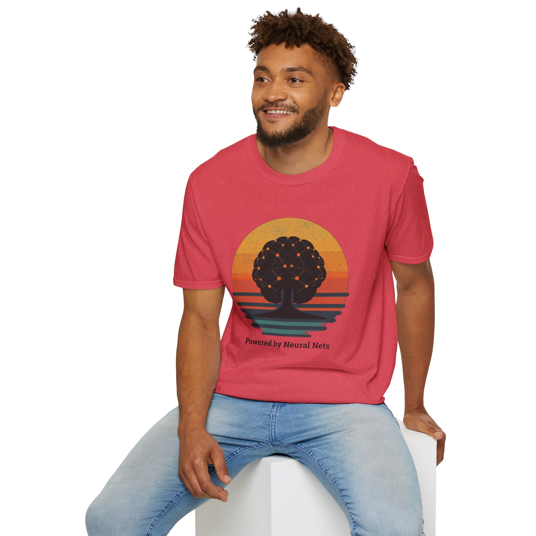 Powered by Neural Nets Retro Sunset Neural Network Tree AI T-Shirt - Image 143