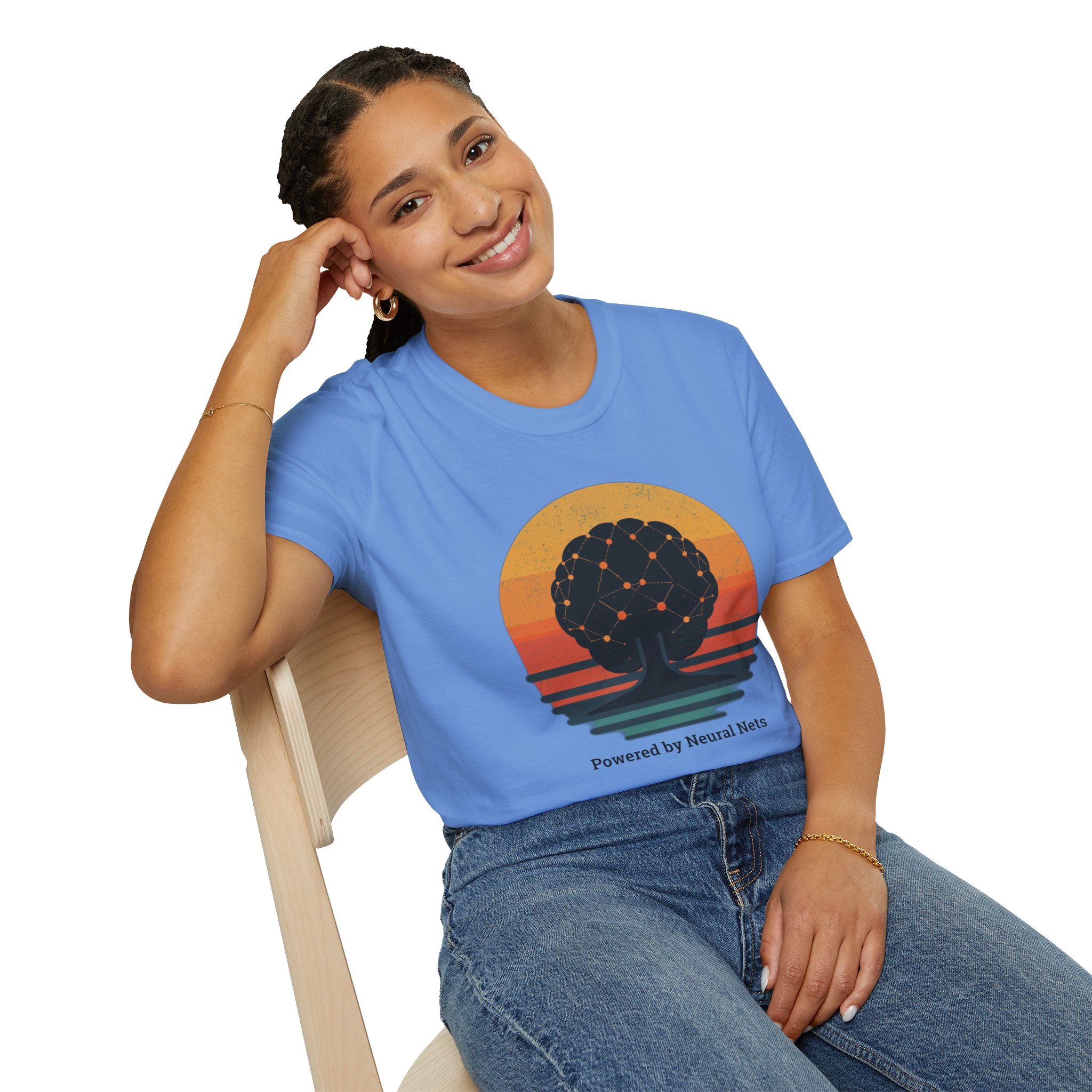 Powered by Neural Nets Retro Sunset Neural Network Tree AI T-Shirt - Image 105