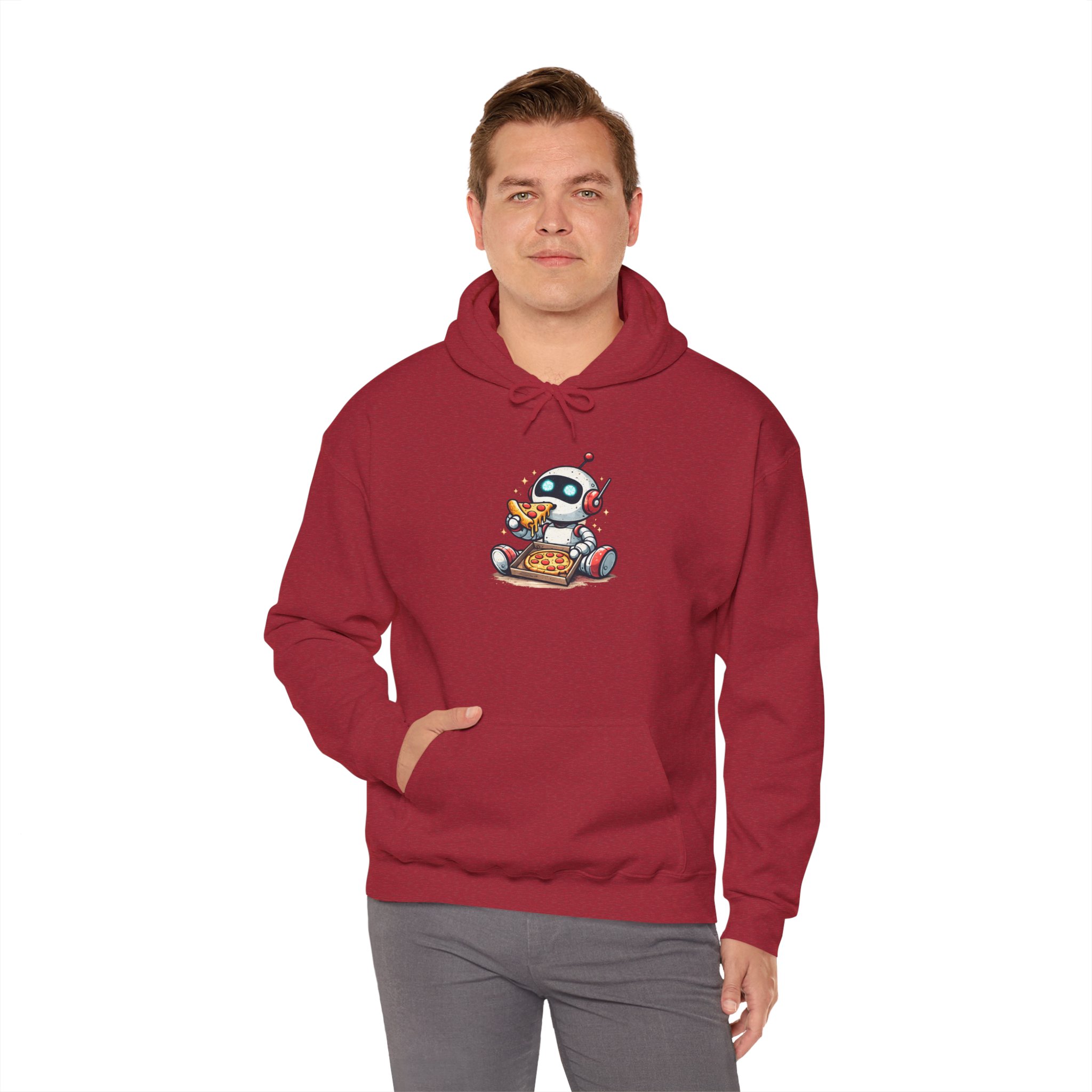 Robot Eating Pizza – Cute AI Tech Humor Graphic Pullover Hoodie - Image 165