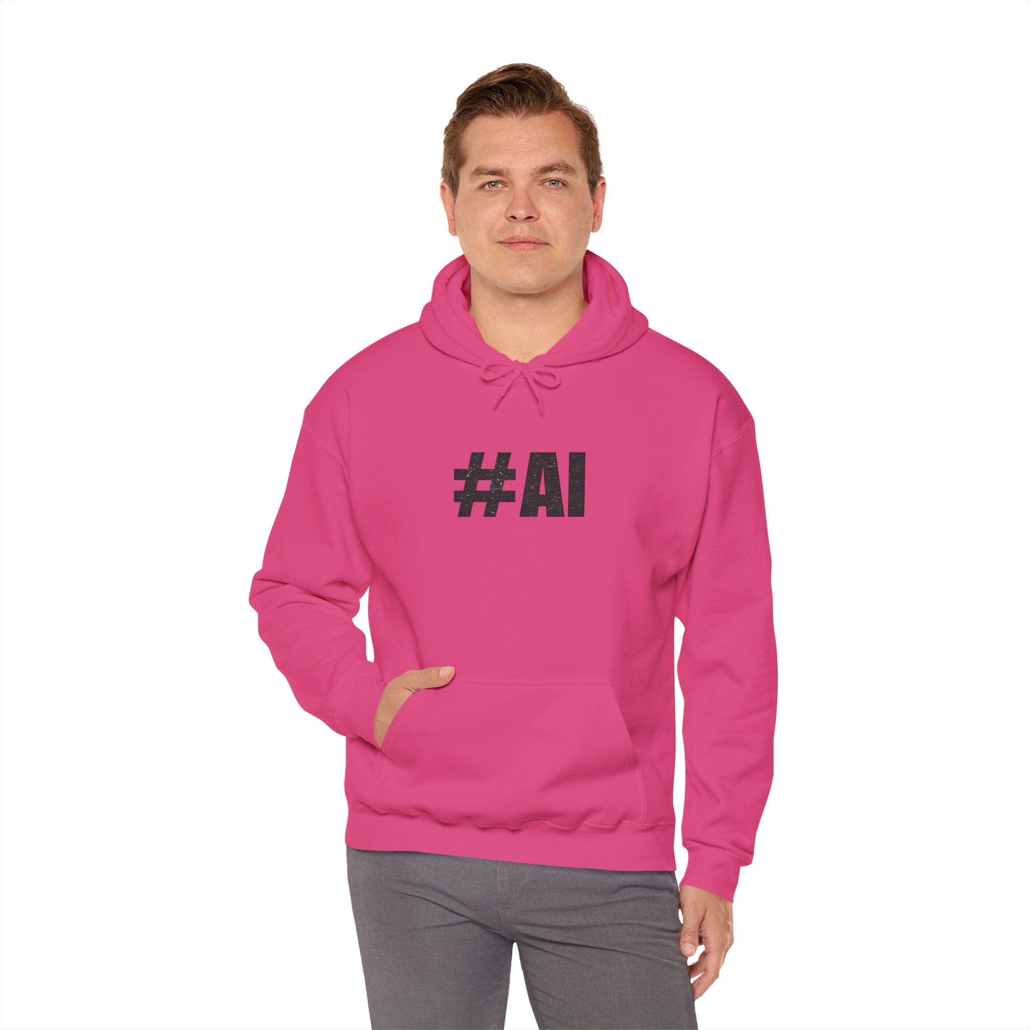 #AI Distressed Dark Minimalist Artificial Intelligence Pullover Hoodie - Image 141