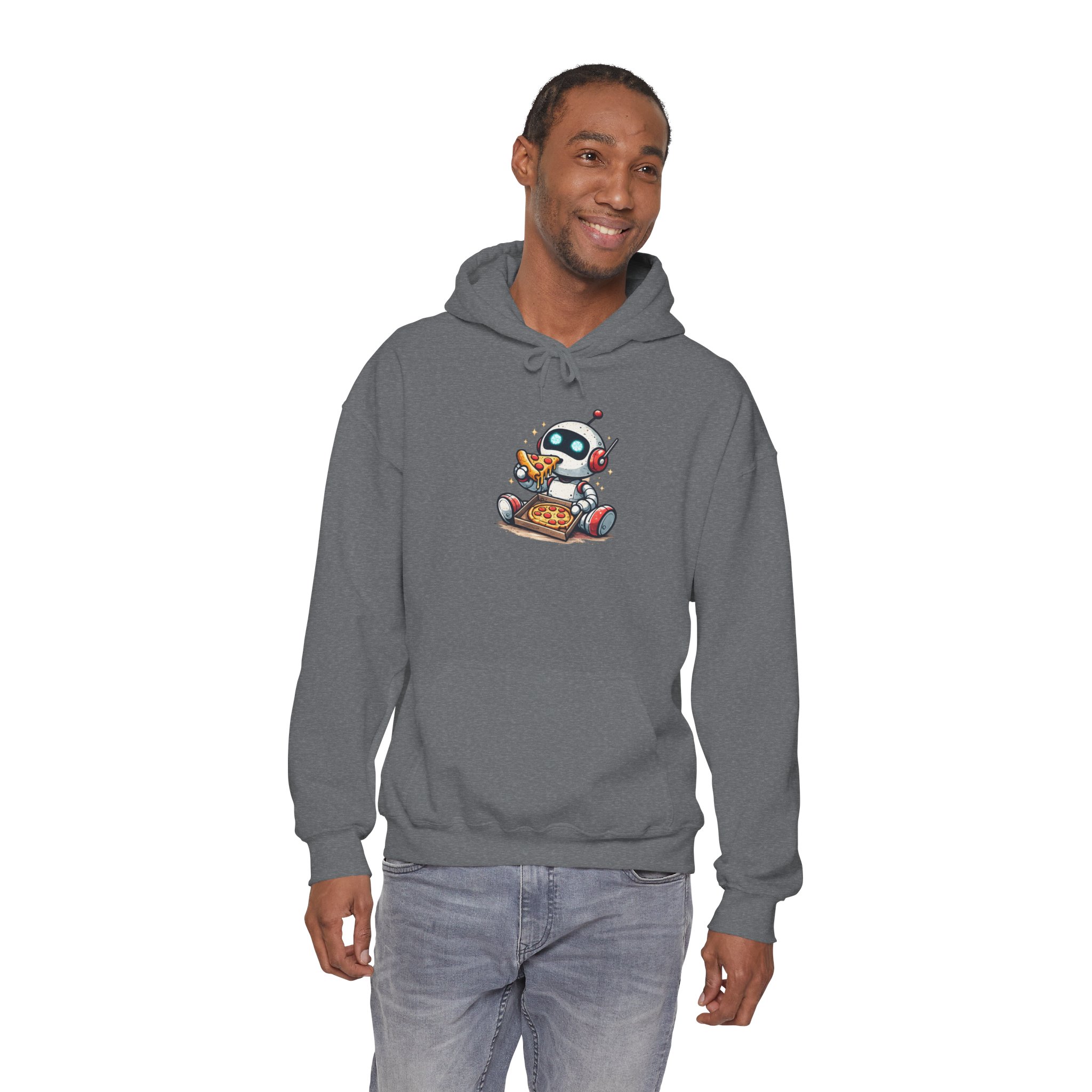 Robot Eating Pizza – Cute AI Tech Humor Graphic Pullover Hoodie - Image 82