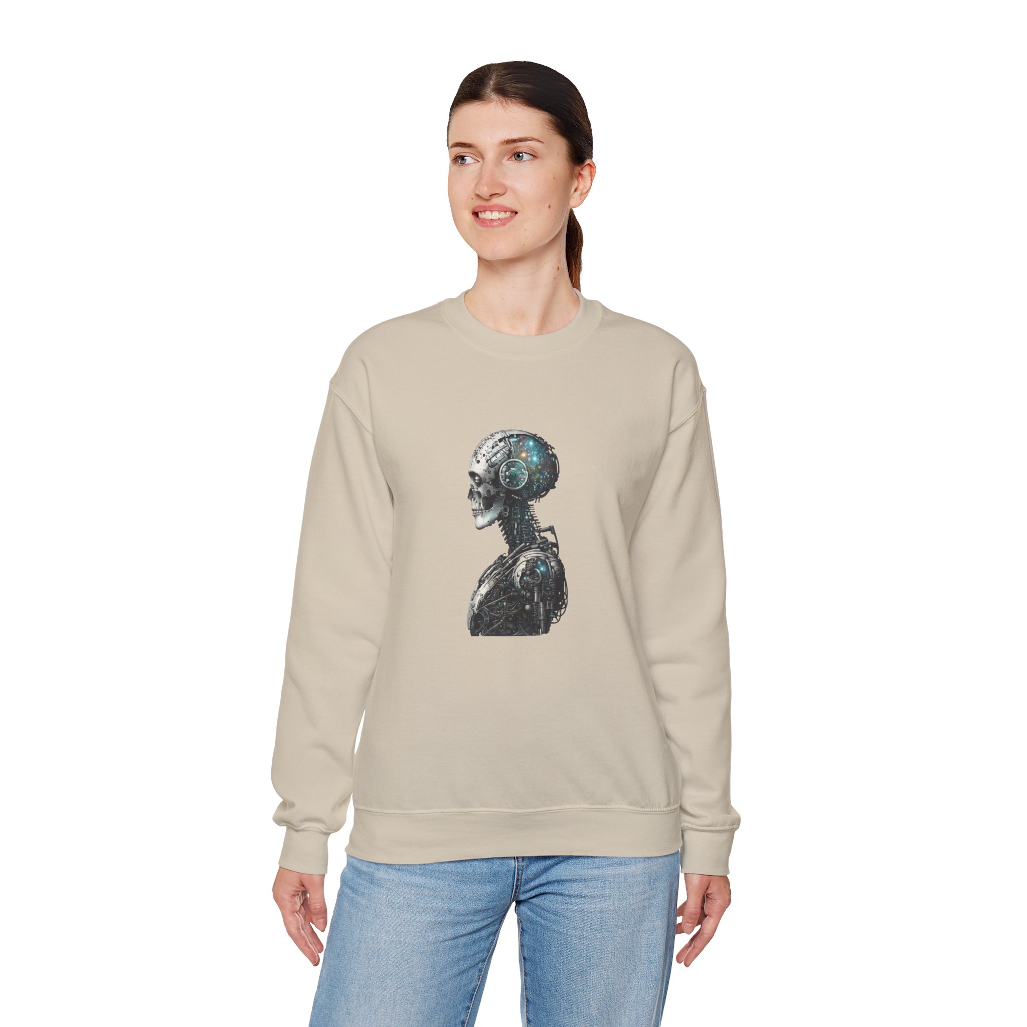 Cosmic Cyber Skull – Dark Cyberpunk Biomechanical Crewneck Sweatshirt - Image 34