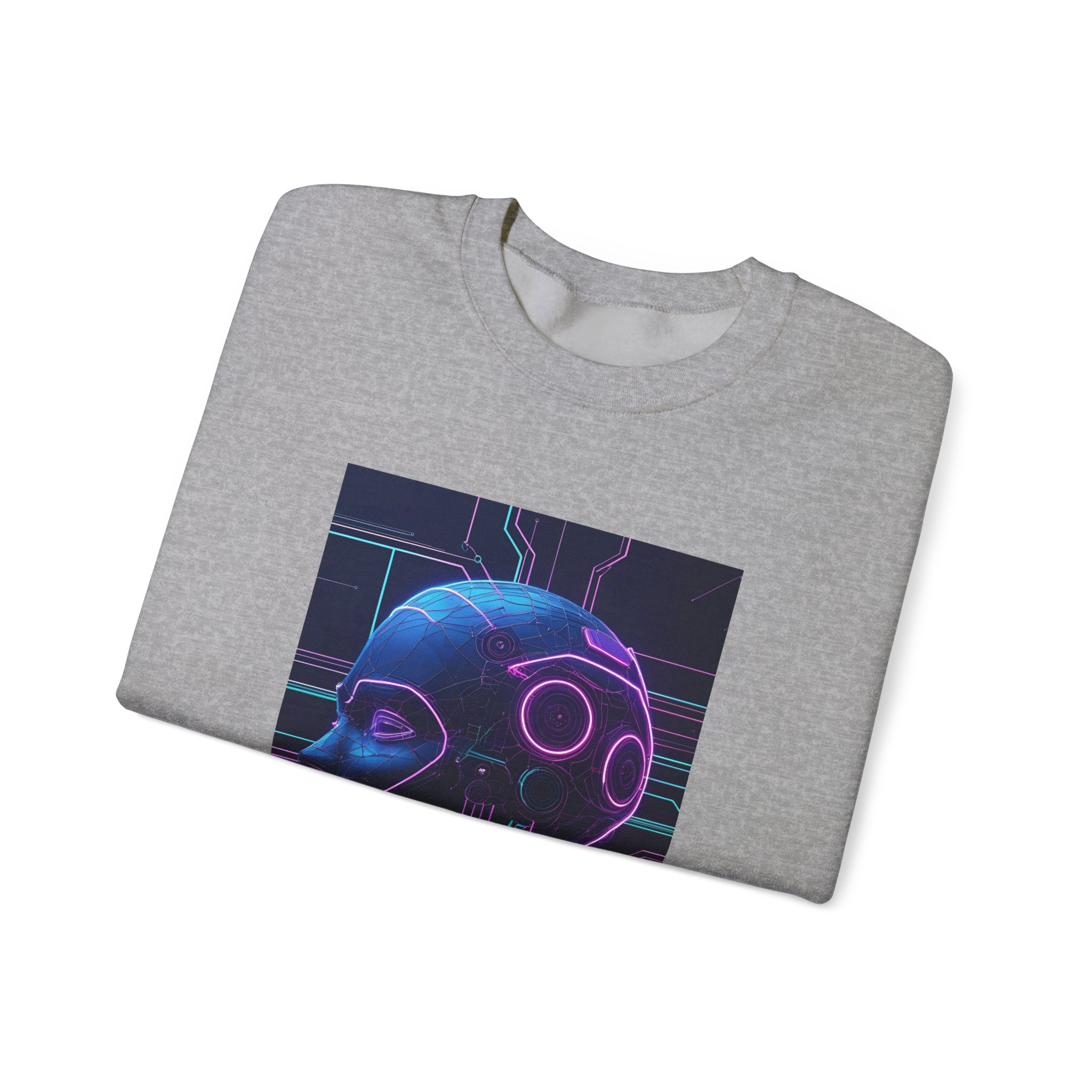 Cyberpunk AI Wireframe Neon Circuit Dark Sci-Fi Crewneck Sweatshirt - Image 4