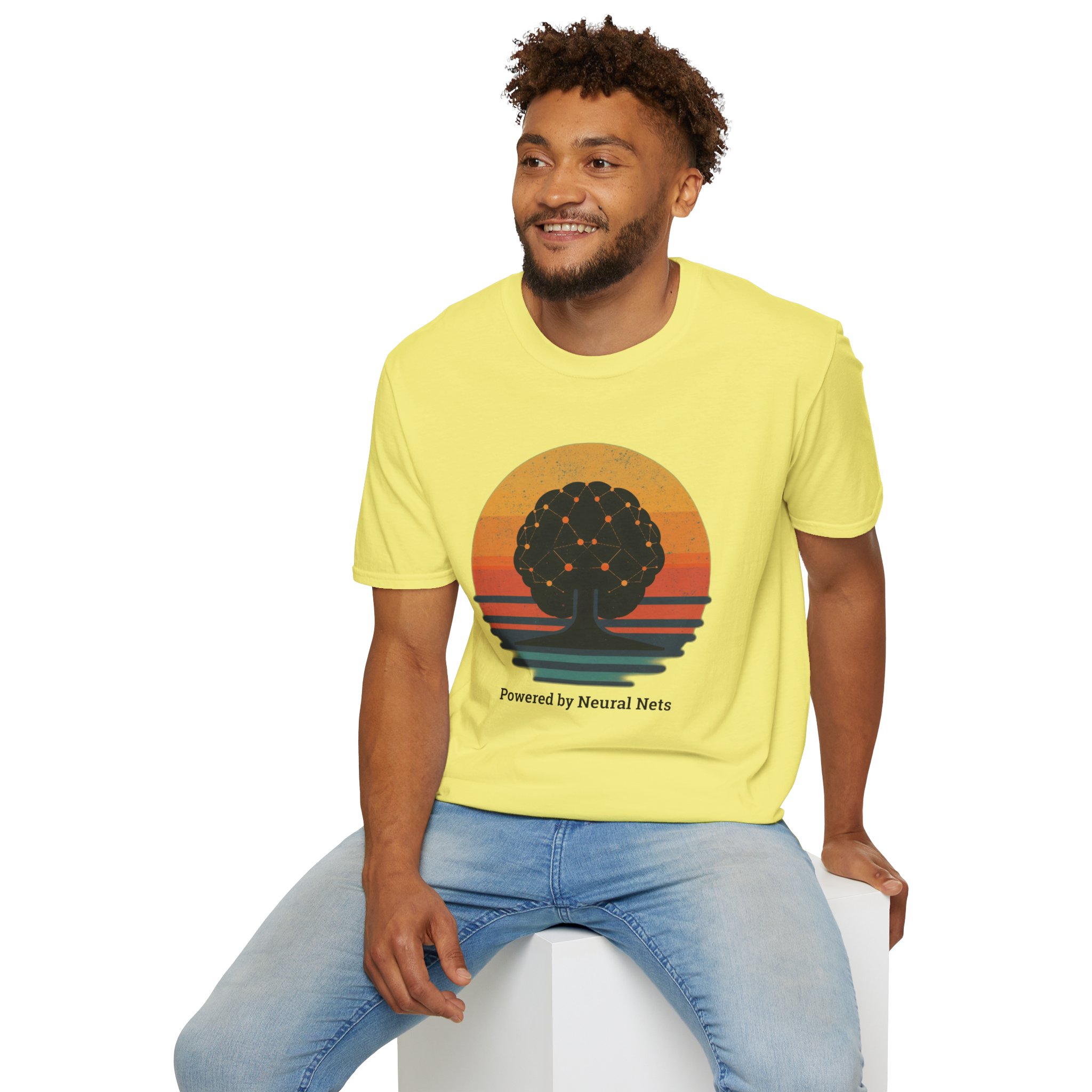 Powered by Neural Nets Retro Sunset Neural Network Tree AI T-Shirt - Image 62