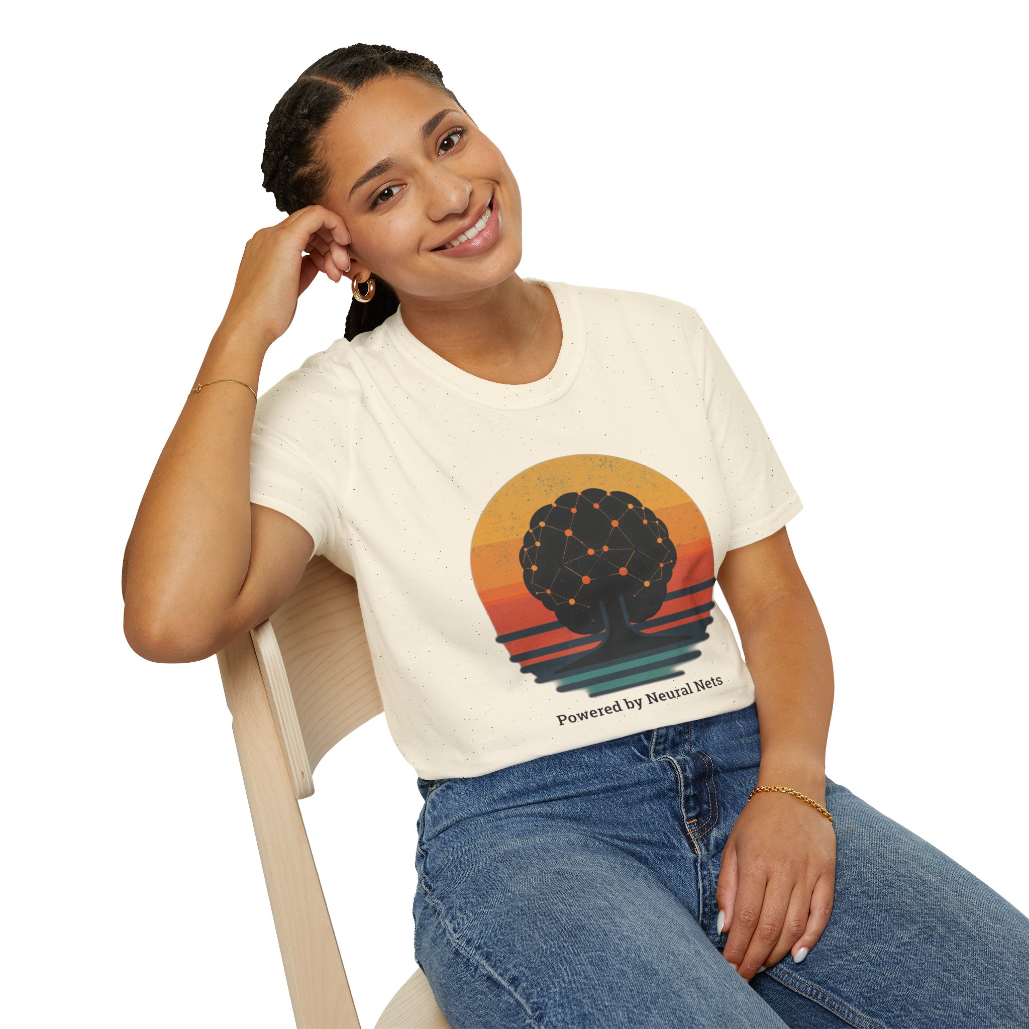 Powered by Neural Nets Retro Sunset Neural Network Tree AI T-Shirt - Image 51