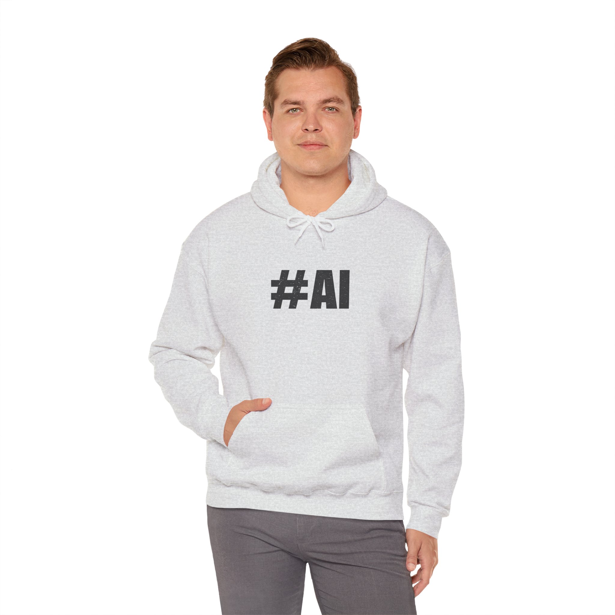 #AI Distressed Dark Minimalist Artificial Intelligence Pullover Hoodie - Image 21