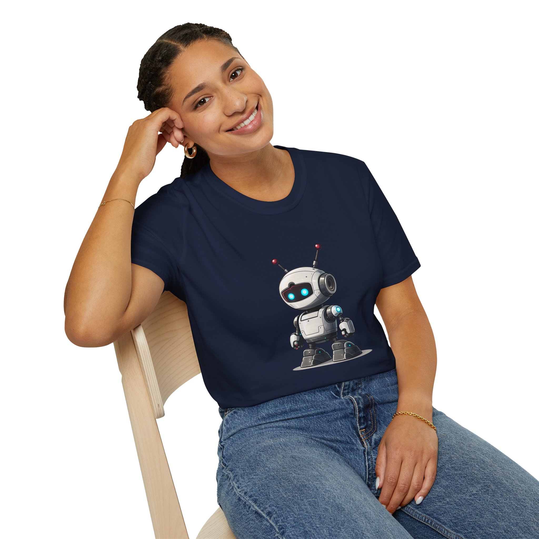 Cute Robot Glowing Eyes – Funny AI Tech Mascot Graphic T-Shirt - Image 129