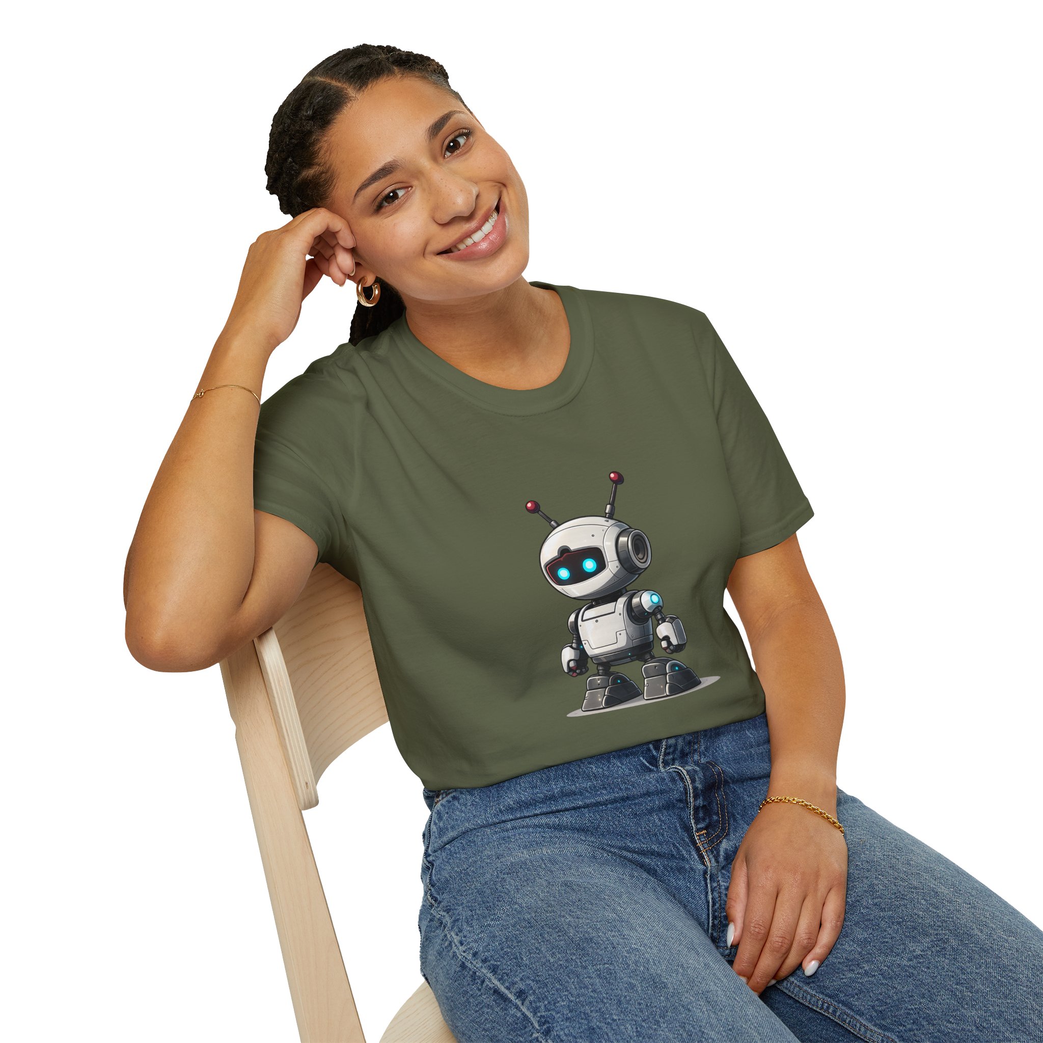 Cute Robot Glowing Eyes – Funny AI Tech Mascot Graphic T-Shirt - Image 85