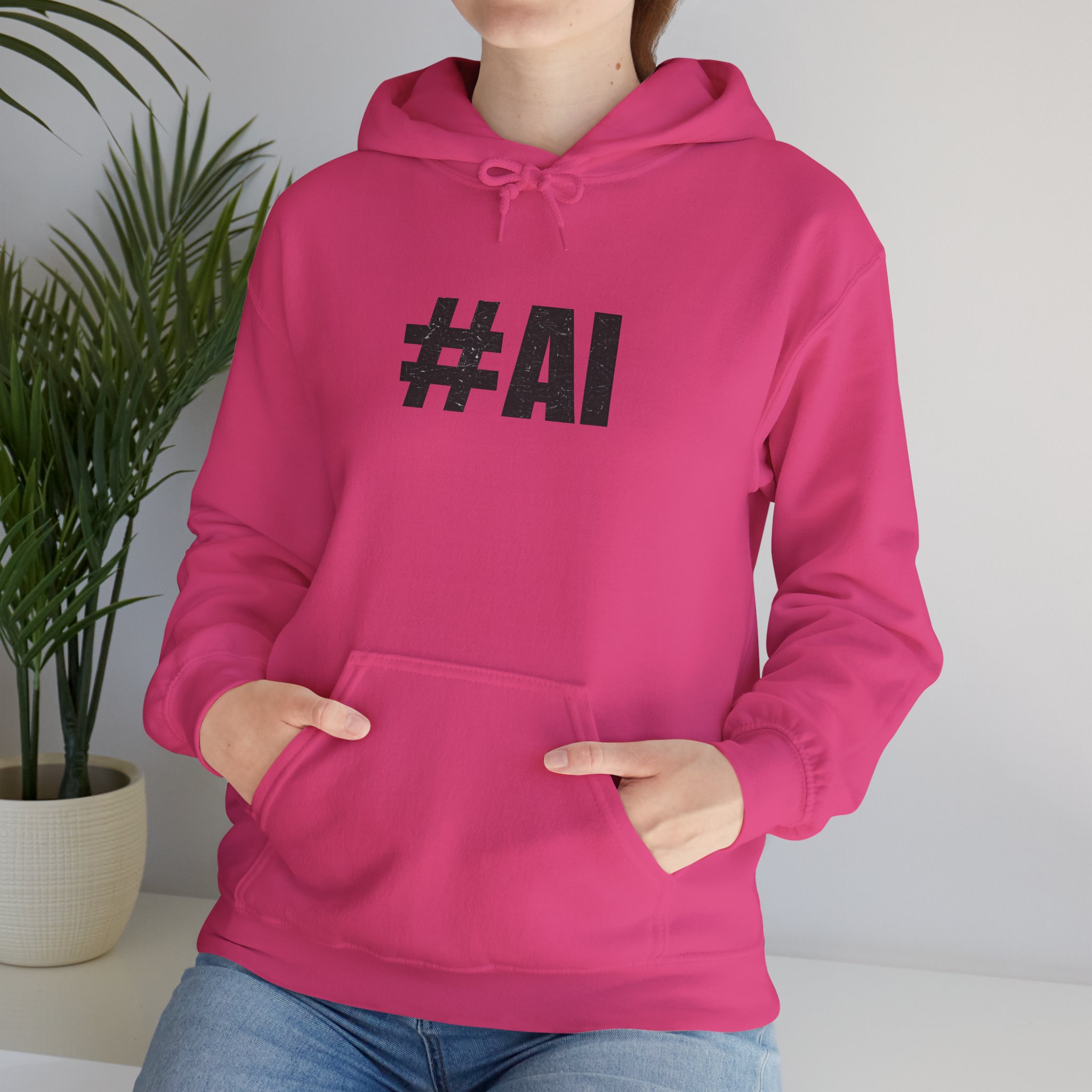 #AI Distressed Dark Minimalist Artificial Intelligence Pullover Hoodie - Image 143