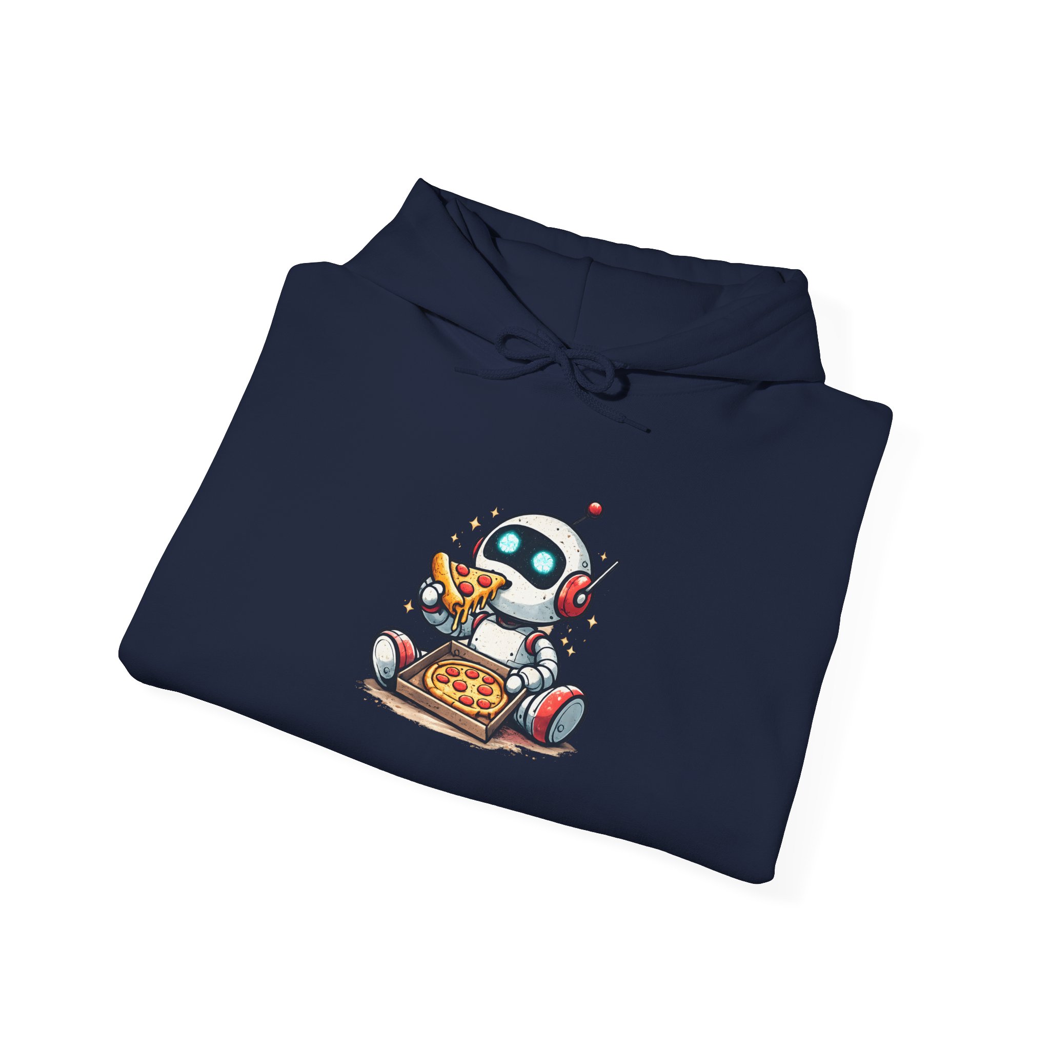 Robot Eating Pizza – Cute AI Tech Humor Graphic Pullover Hoodie - Image 112