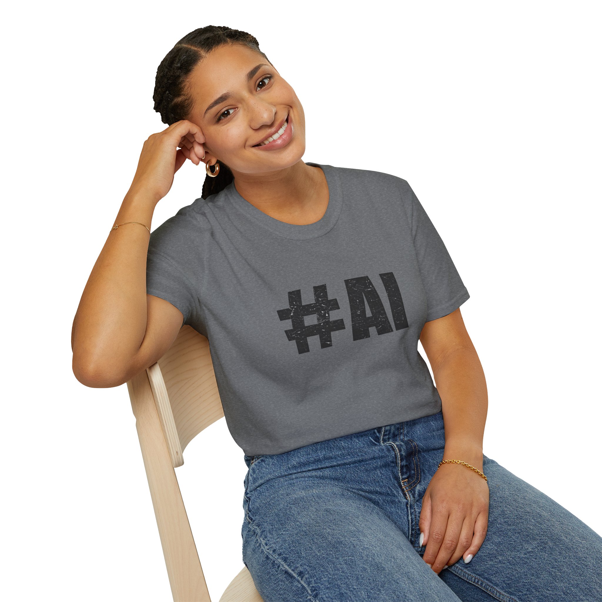 #AI Distressed Dark Minimalist Artificial Intelligence Graphic T-Shirt - Image 85