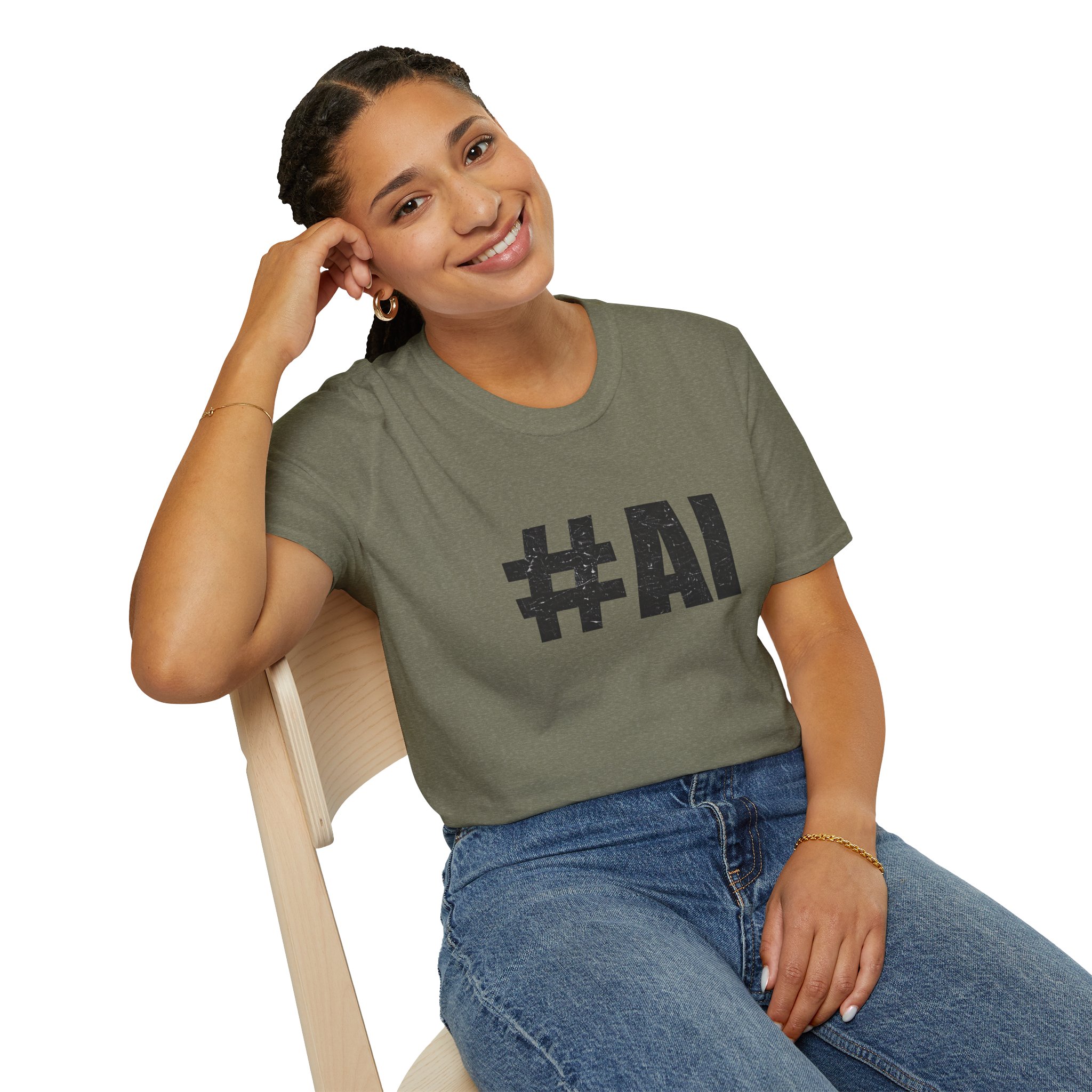 #AI Distressed Dark Minimalist Artificial Intelligence Graphic T-Shirt - Image 63
