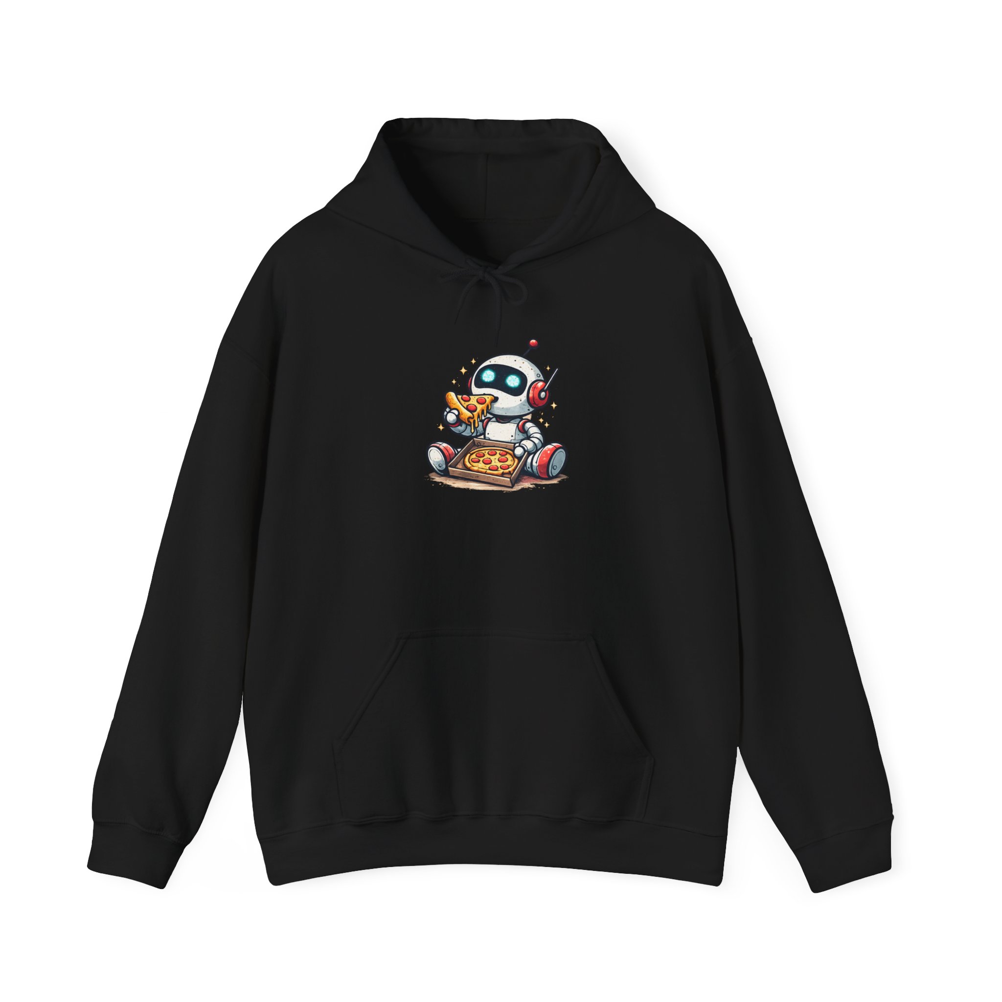 Robot Eating Pizza – Cute AI Tech Humor Graphic Pullover Hoodie - Image 49