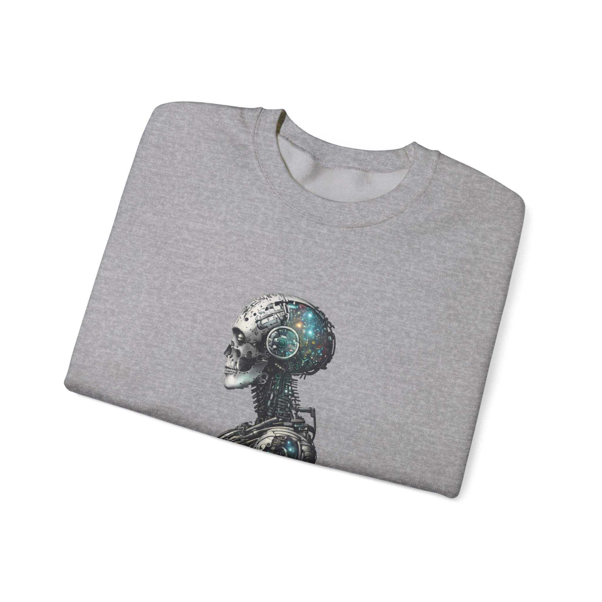 Cosmic Cyber Skull – Dark Cyberpunk Biomechanical Crewneck Sweatshirt - Image 39