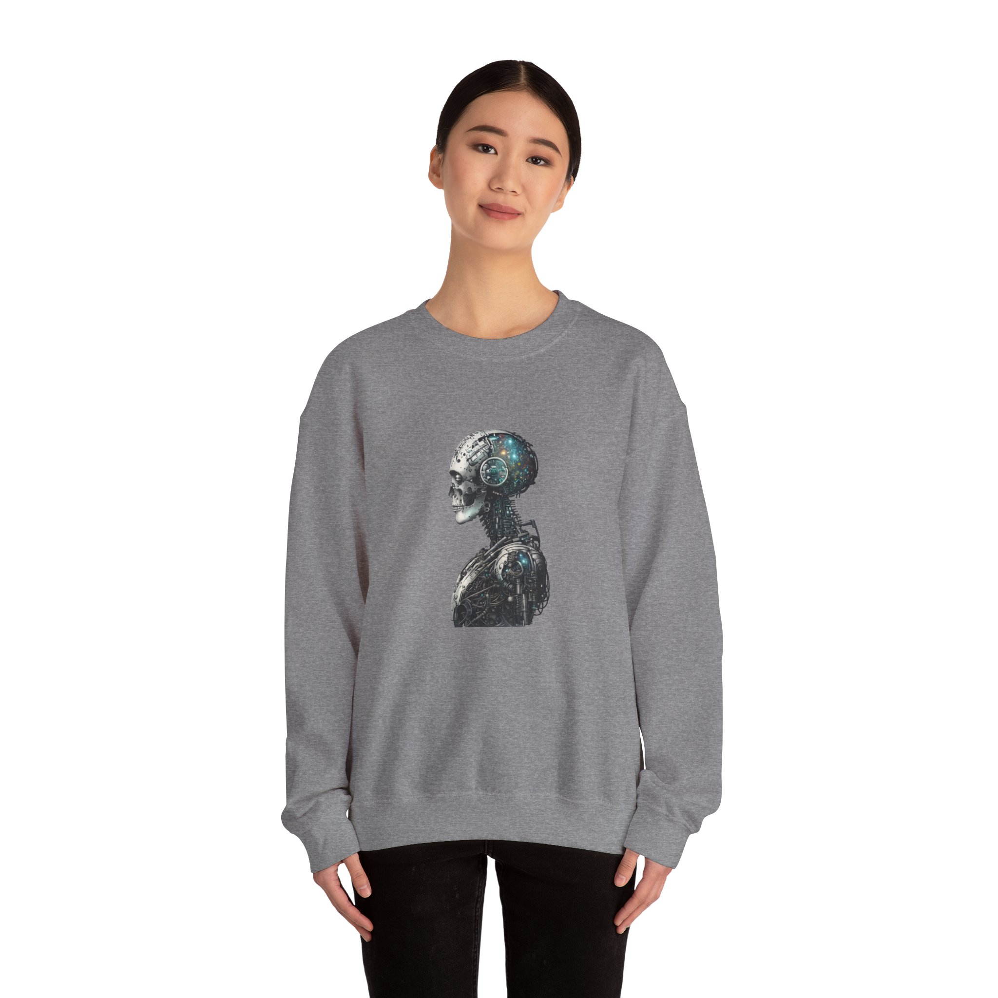 Cosmic Cyber Skull – Dark Cyberpunk Biomechanical Crewneck Sweatshirt - Image 58
