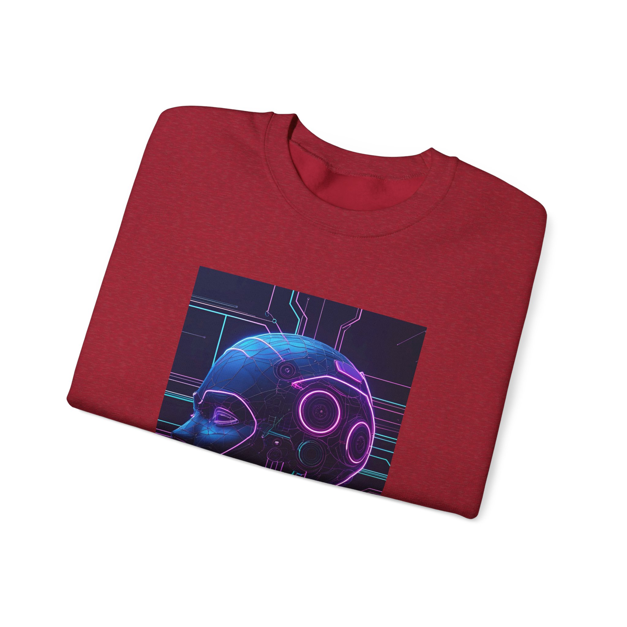 Cyberpunk AI Wireframe Neon Circuit Dark Sci-Fi Crewneck Sweatshirt - Image 80