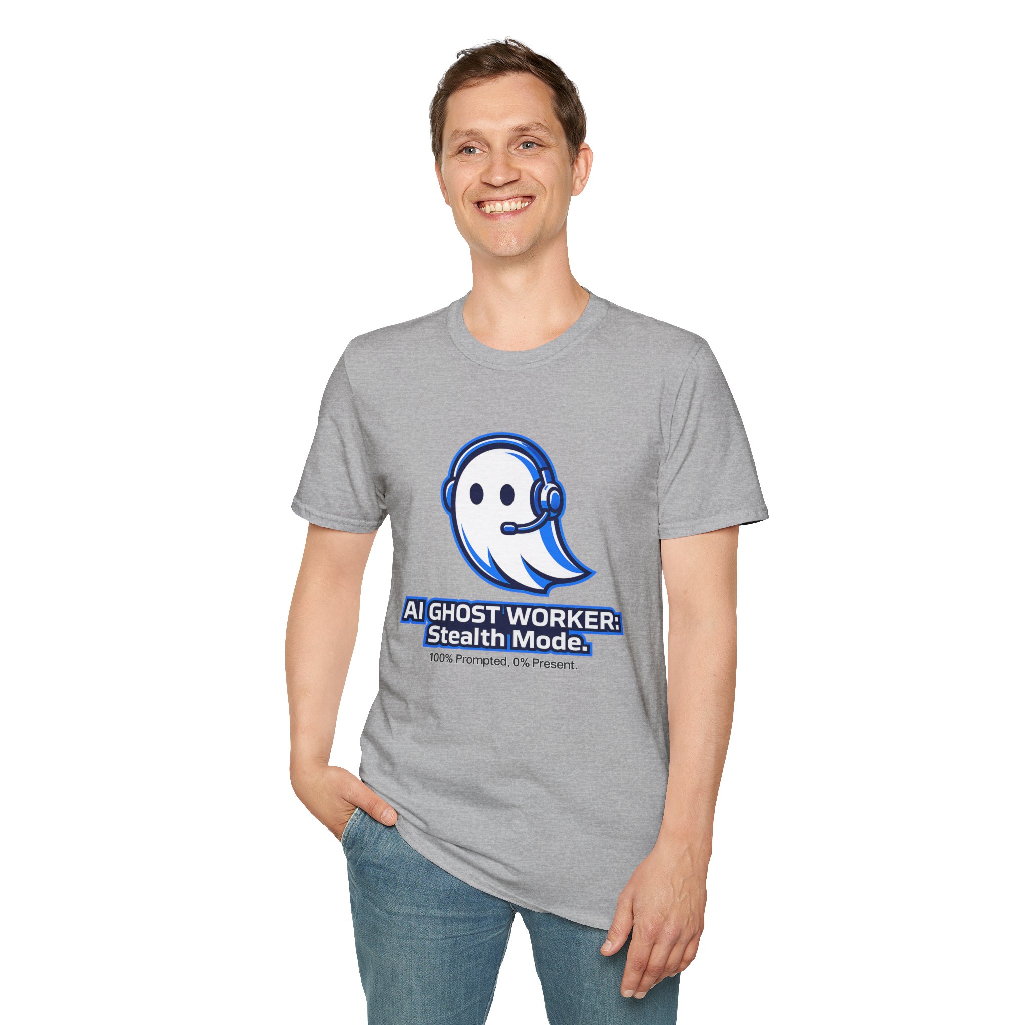 AI Ghost Worker Stealth Mode – 100% Prompted 0% Present Funny T-Shirt - Image 39