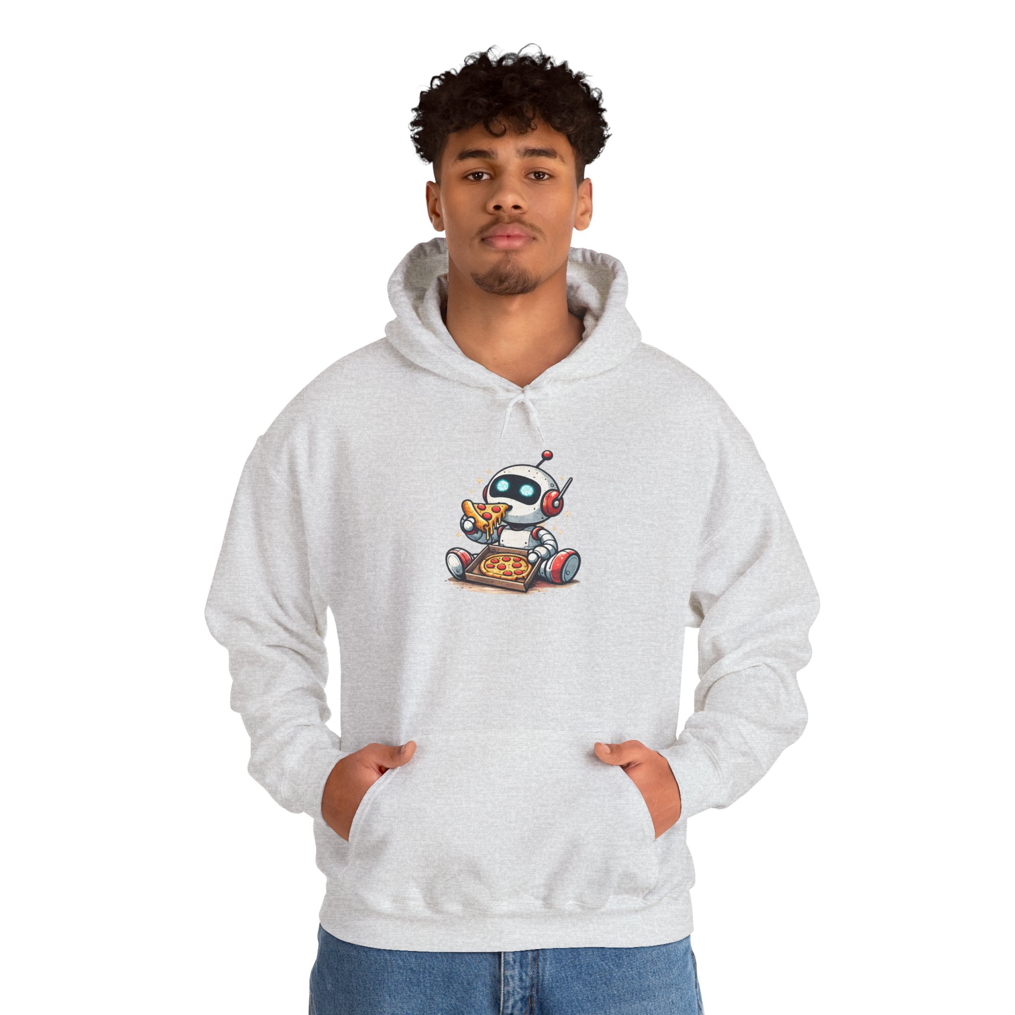 Robot Eating Pizza – Cute AI Tech Humor Graphic Pullover Hoodie - Image 31
