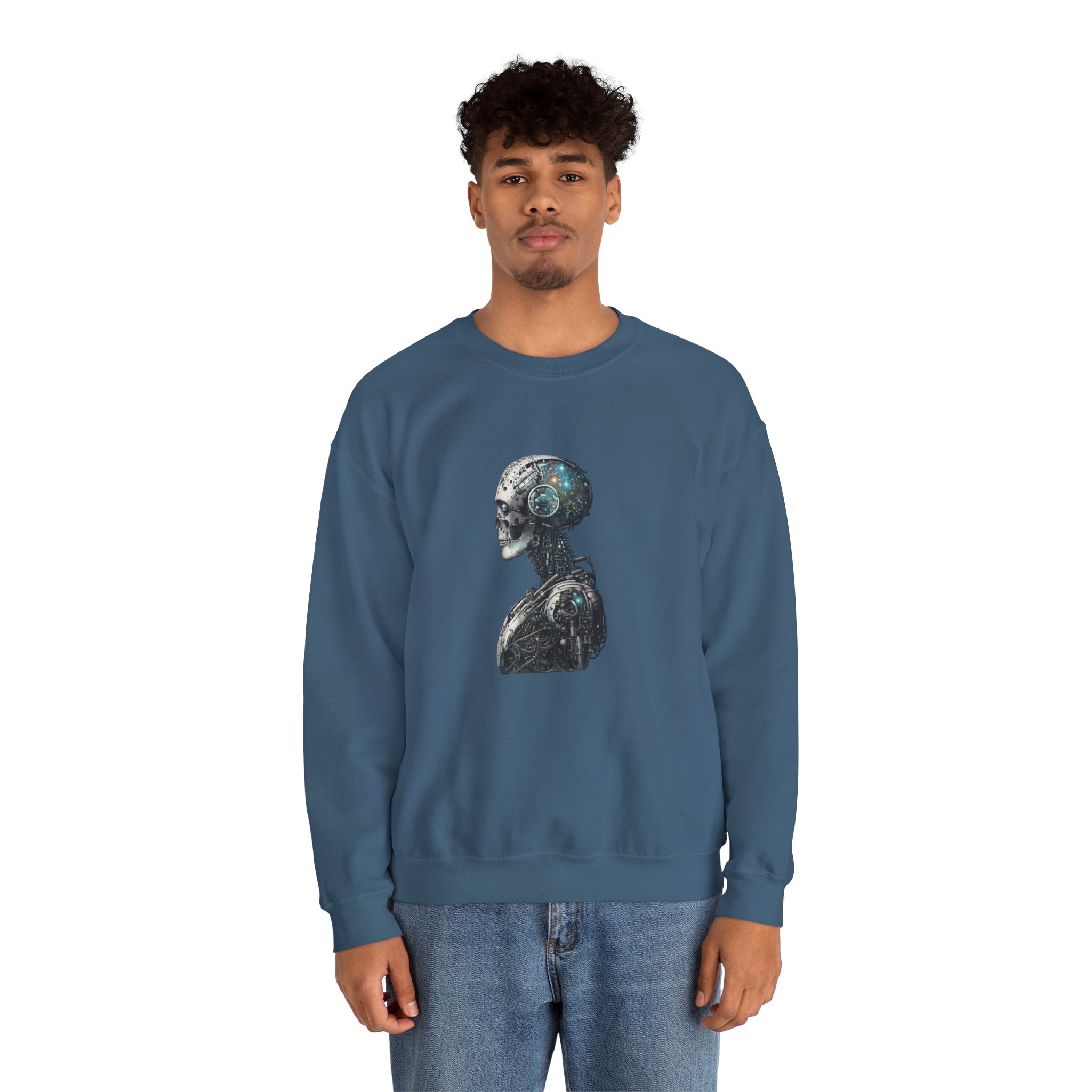 Cosmic Cyber Skull – Dark Cyberpunk Biomechanical Crewneck Sweatshirt - Image 95