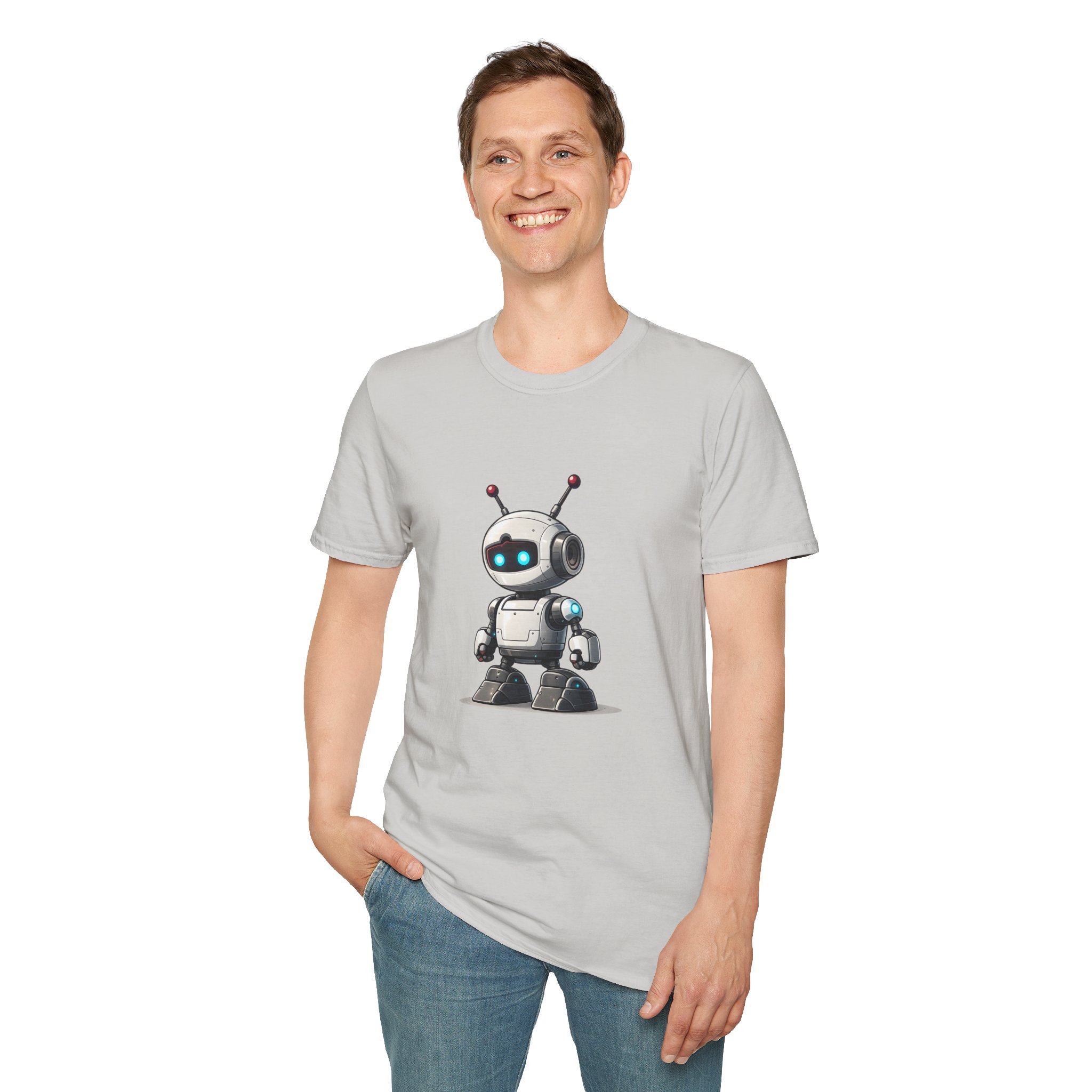 Cute Robot Glowing Eyes – Funny AI Tech Mascot Graphic T-Shirt - Image 39