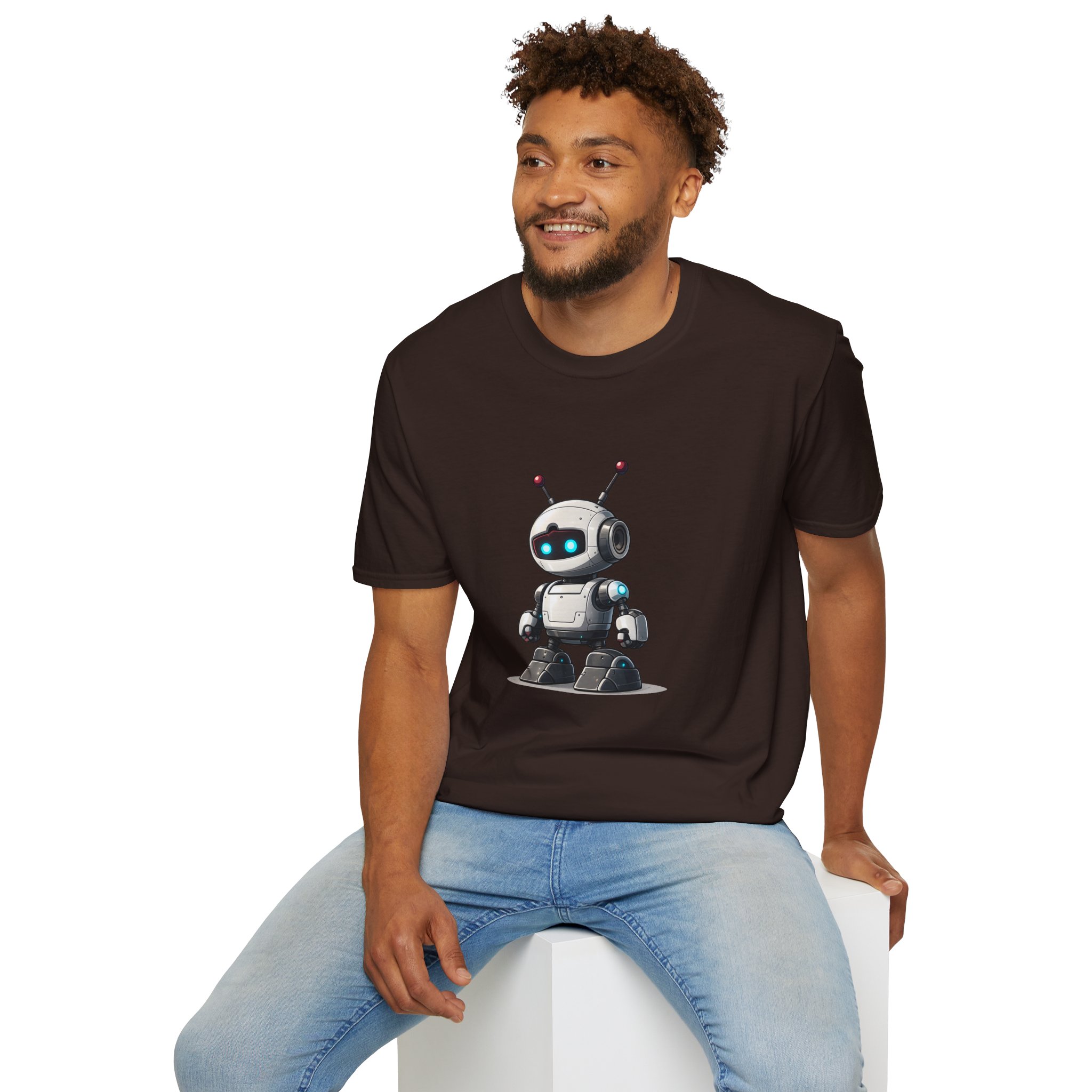 Cute Robot Glowing Eyes – Funny AI Tech Mascot Graphic T-Shirt - Image 65