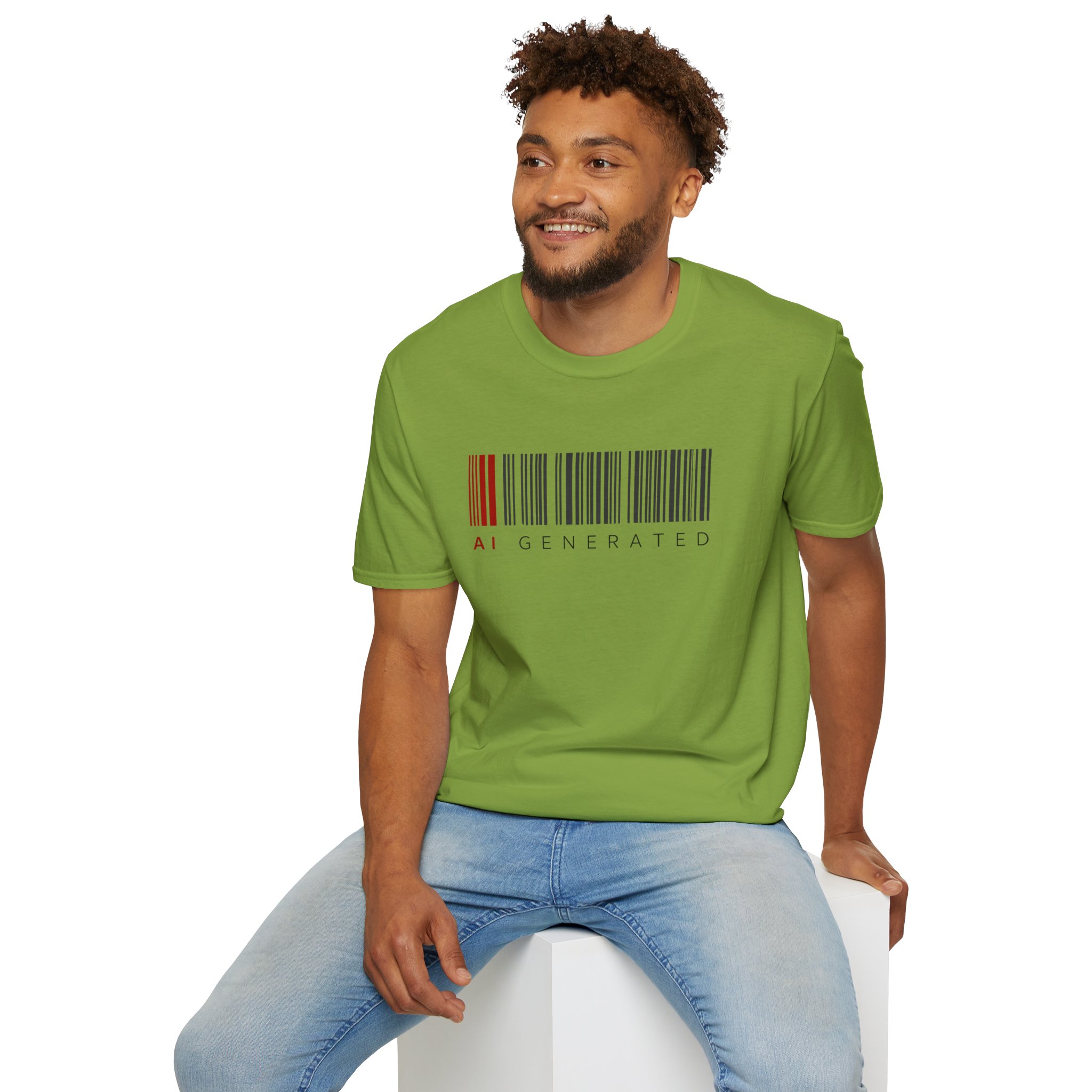 AI Generated Barcode Dark Minimalist Generative Art Graphic T-Shirt - Image 54