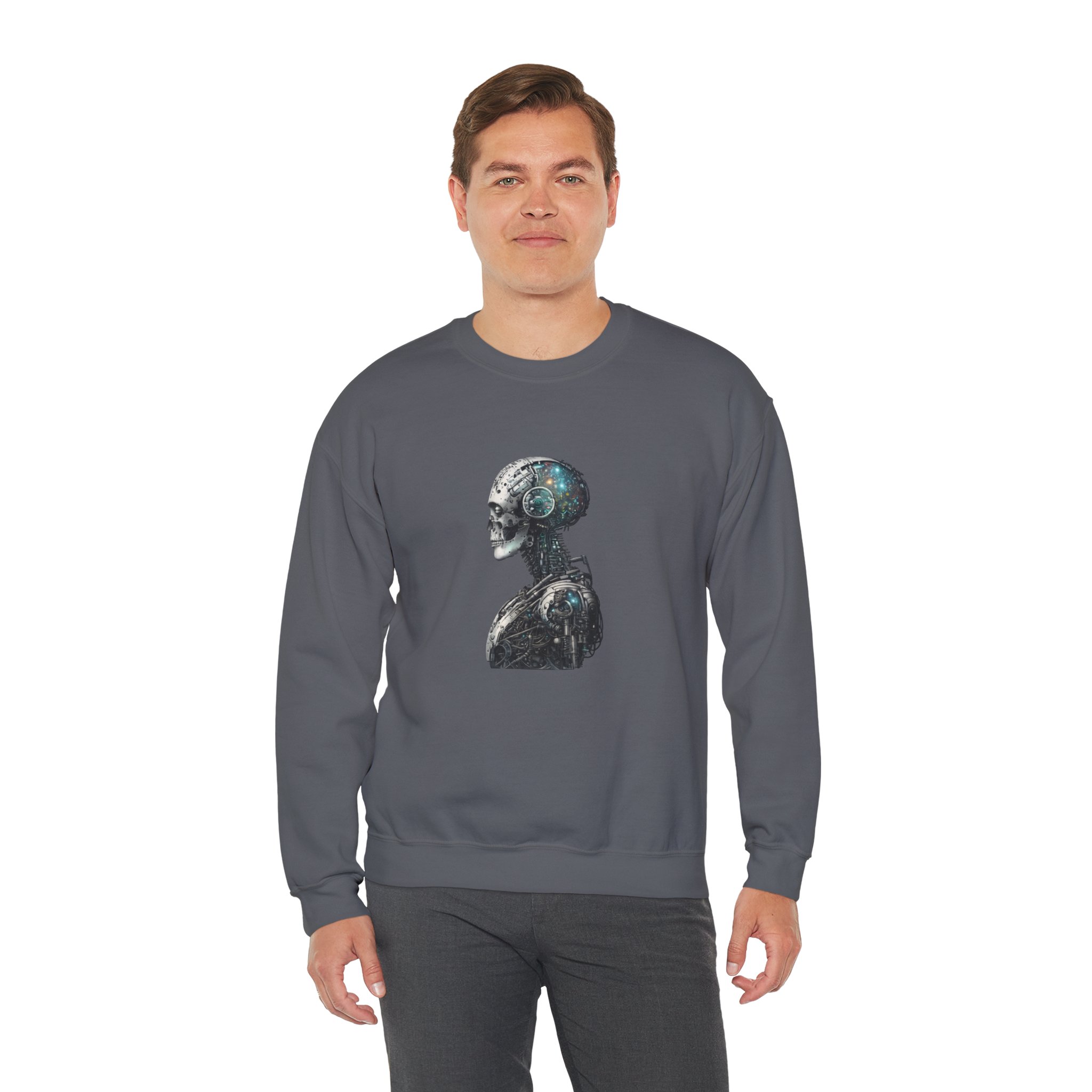 Cosmic Cyber Skull – Dark Cyberpunk Biomechanical Crewneck Sweatshirt - Image 114