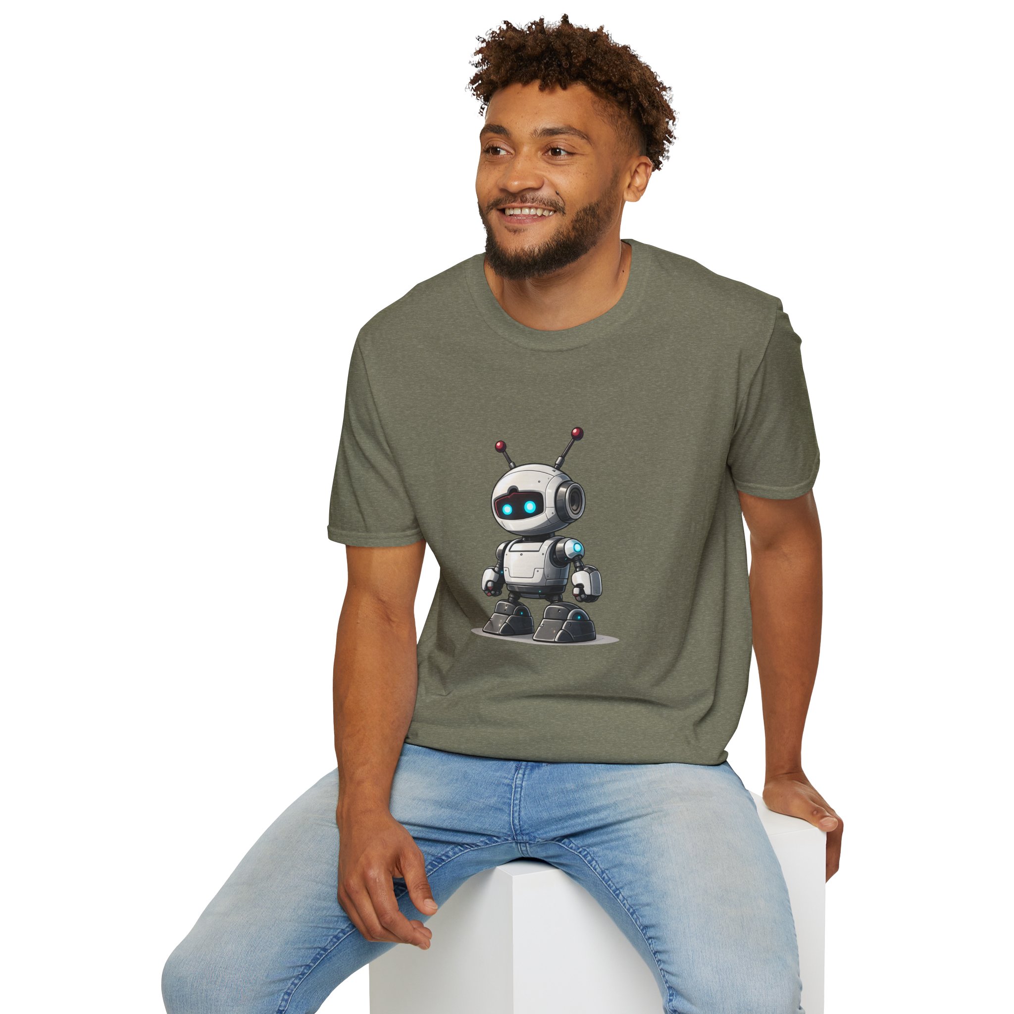 Cute Robot Glowing Eyes – Funny AI Tech Mascot Graphic T-Shirt - Image 76