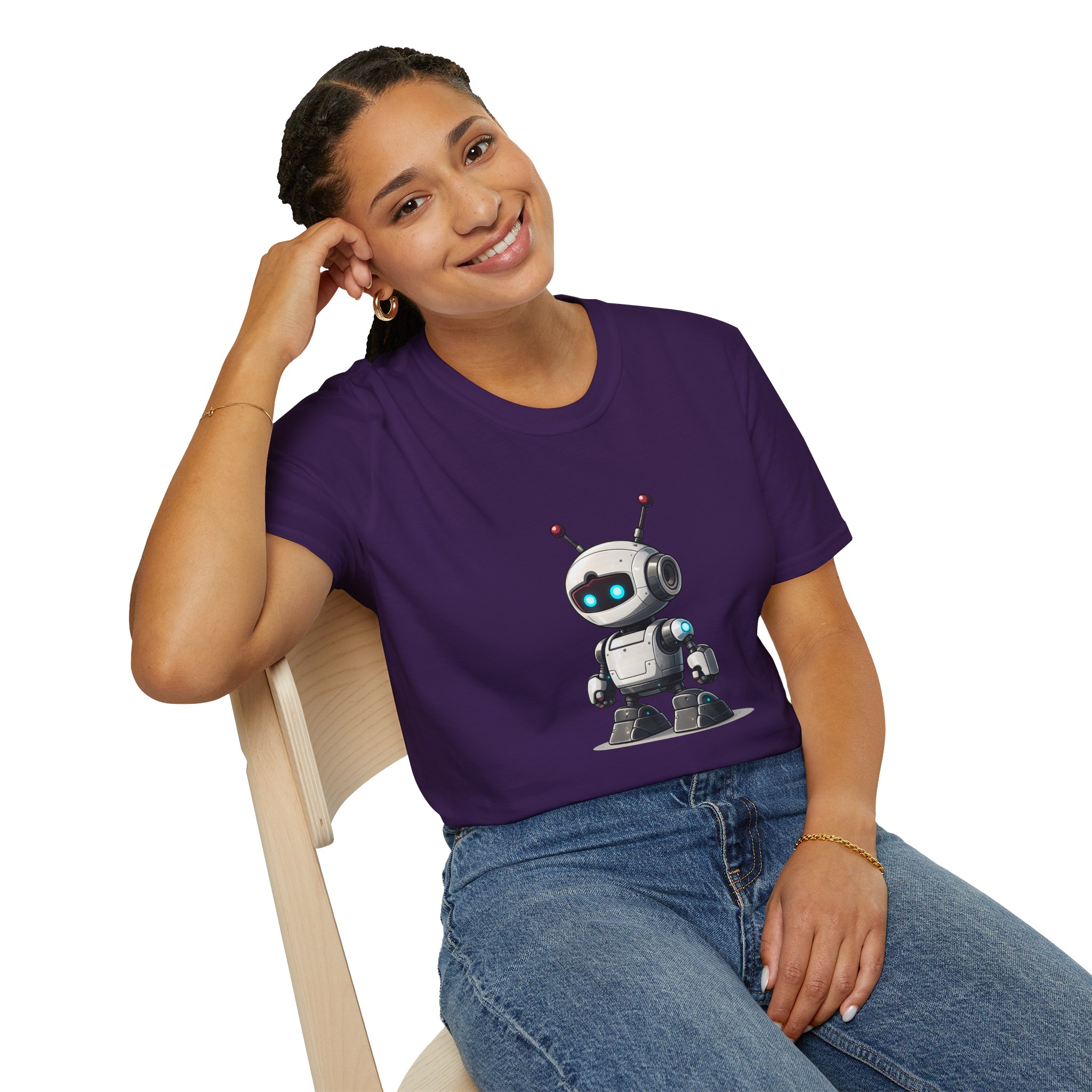 Cute Robot Glowing Eyes – Funny AI Tech Mascot Graphic T-Shirt - Image 140