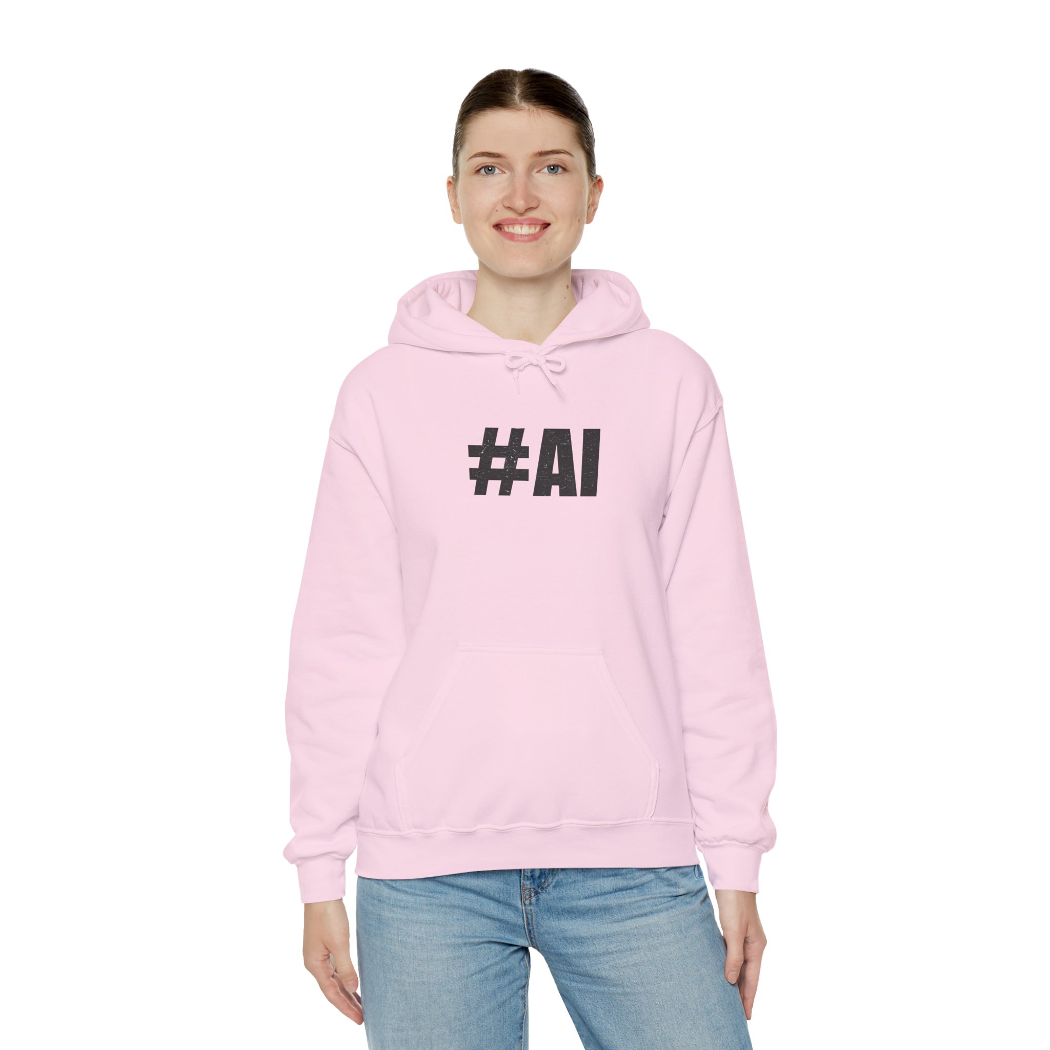 #AI Distressed Dark Minimalist Artificial Intelligence Pullover Hoodie - Image 104